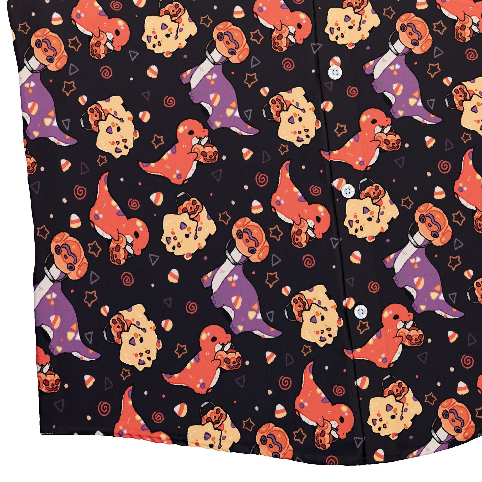 Trick or Treat Dinos Button Up Shirt Geek Nerd 0925 adult sizing All Adult Button Up Shirts