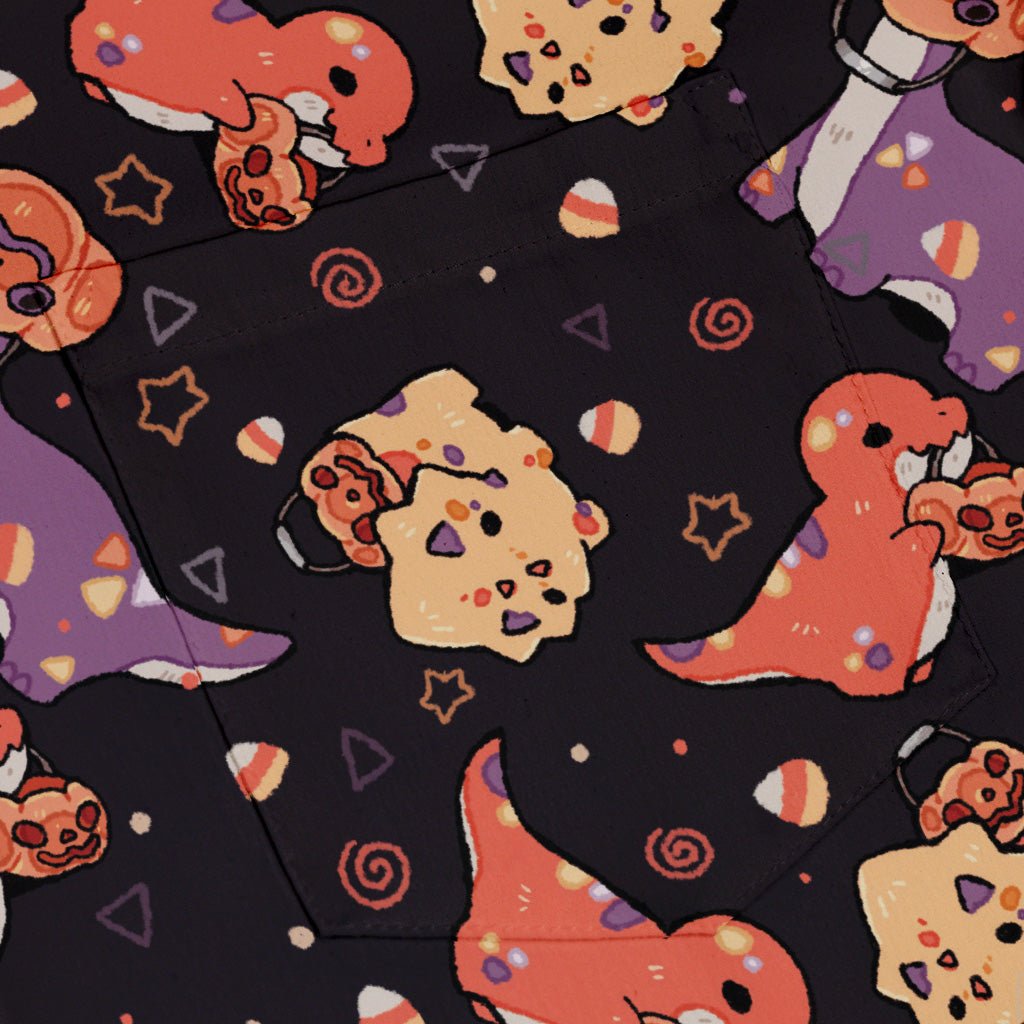 Trick or Treat Dinos Button Up Shirt Geek Nerd 0925 adult sizing All Adult Button Up Shirts
