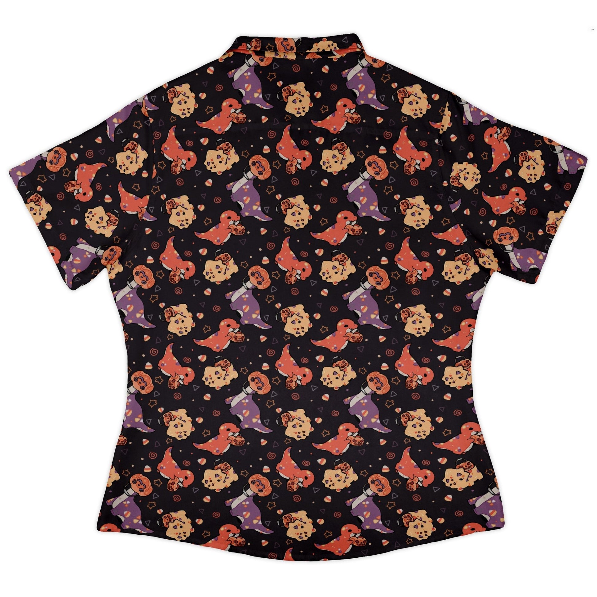 Trick or Treat Dinos Curvy Button Up Shirt Geek Nerd 0925 All Adult Button Up Shirts Animal Patterns