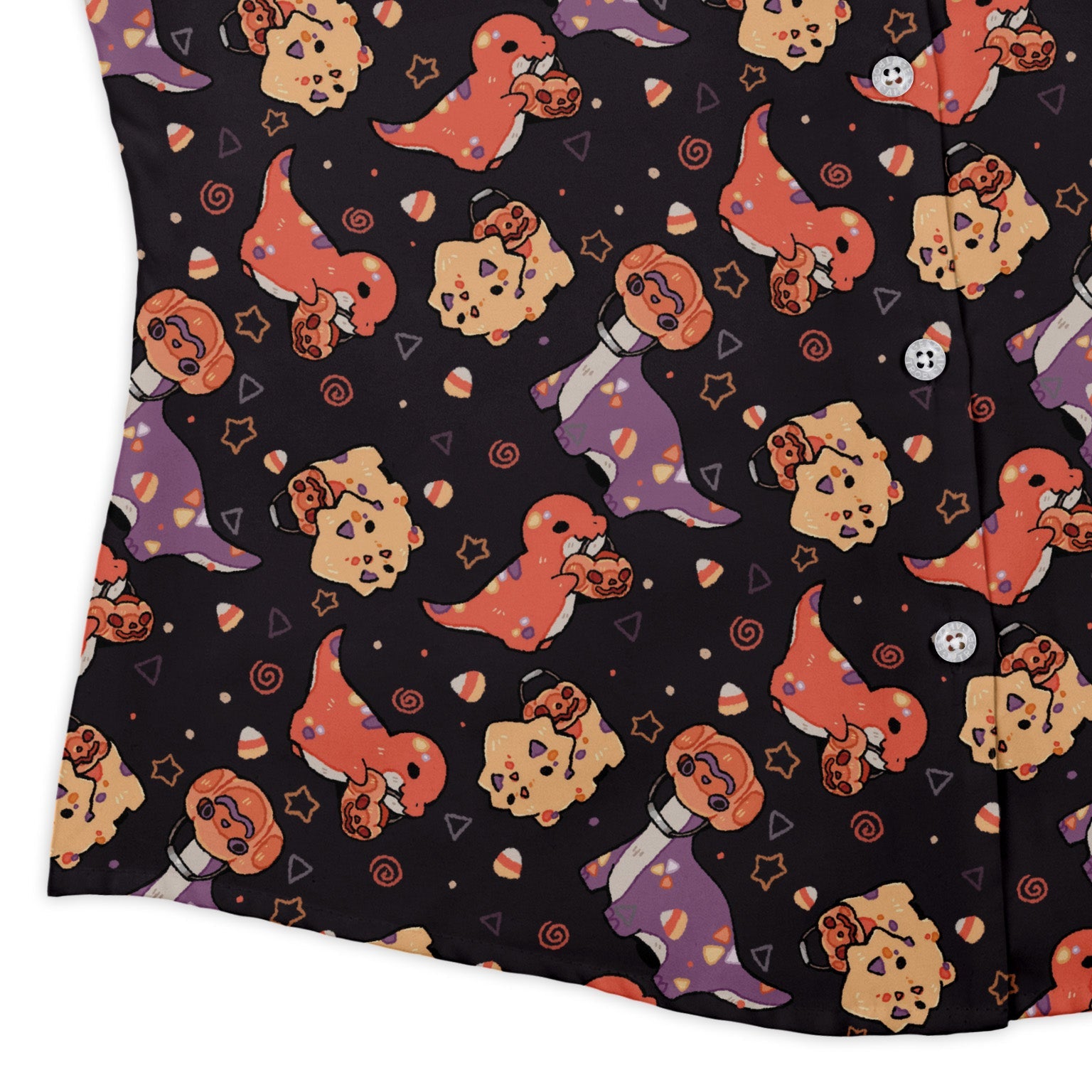 Trick or Treat Dinos Curvy Button Up Shirt Geek Nerd 0925 All Adult Button Up Shirts Animal Patterns