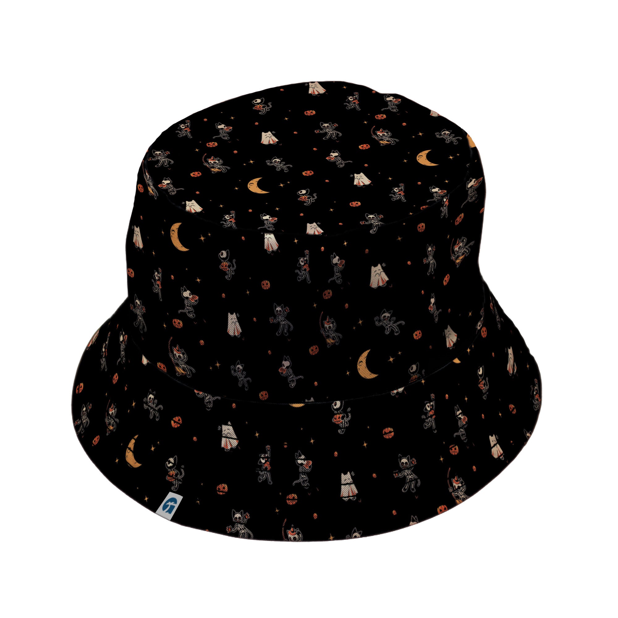 Trick or Treat Halloween Cats Bucket Hat Black Stitching