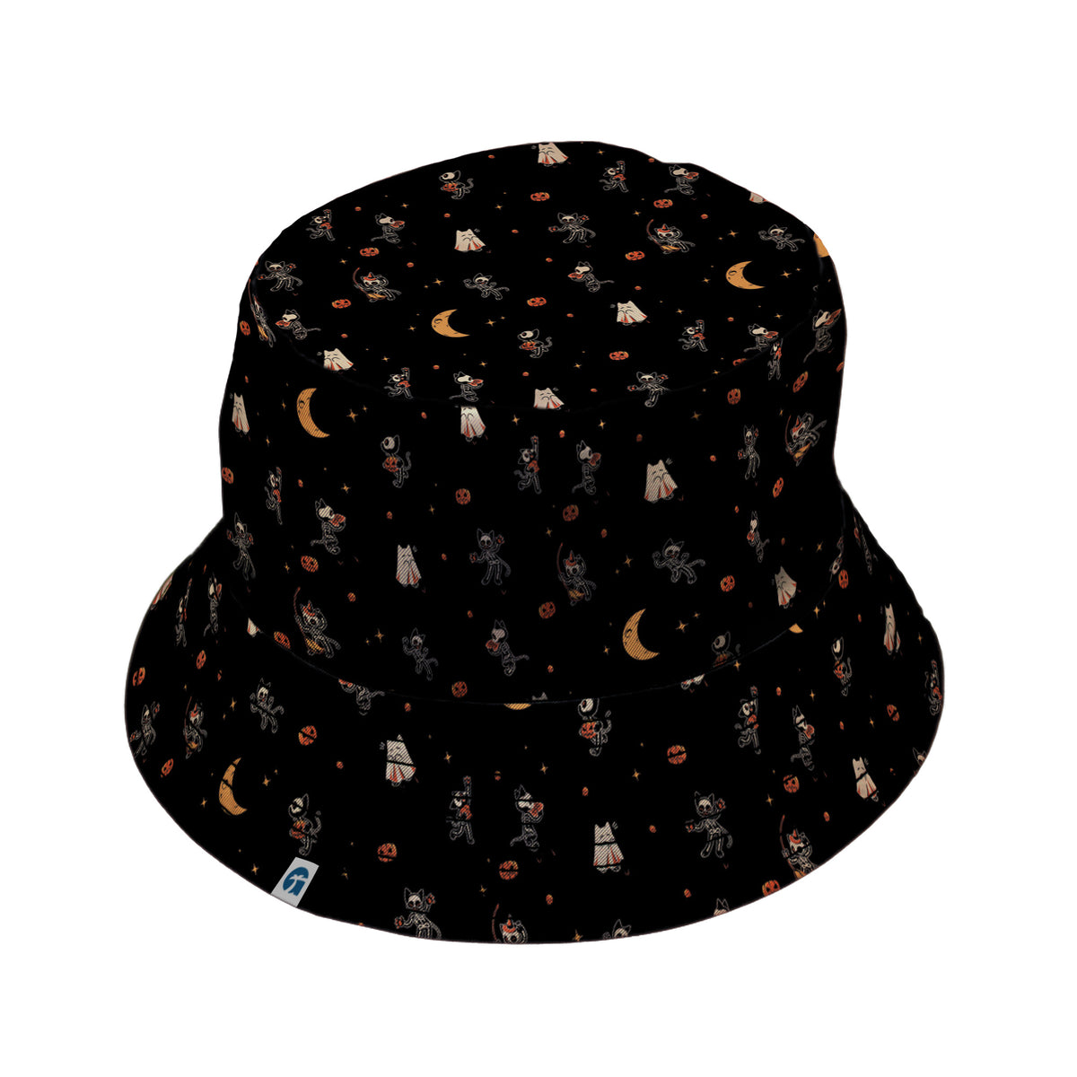 Trick or Treat Halloween Cats Bucket Hat Black Stitching