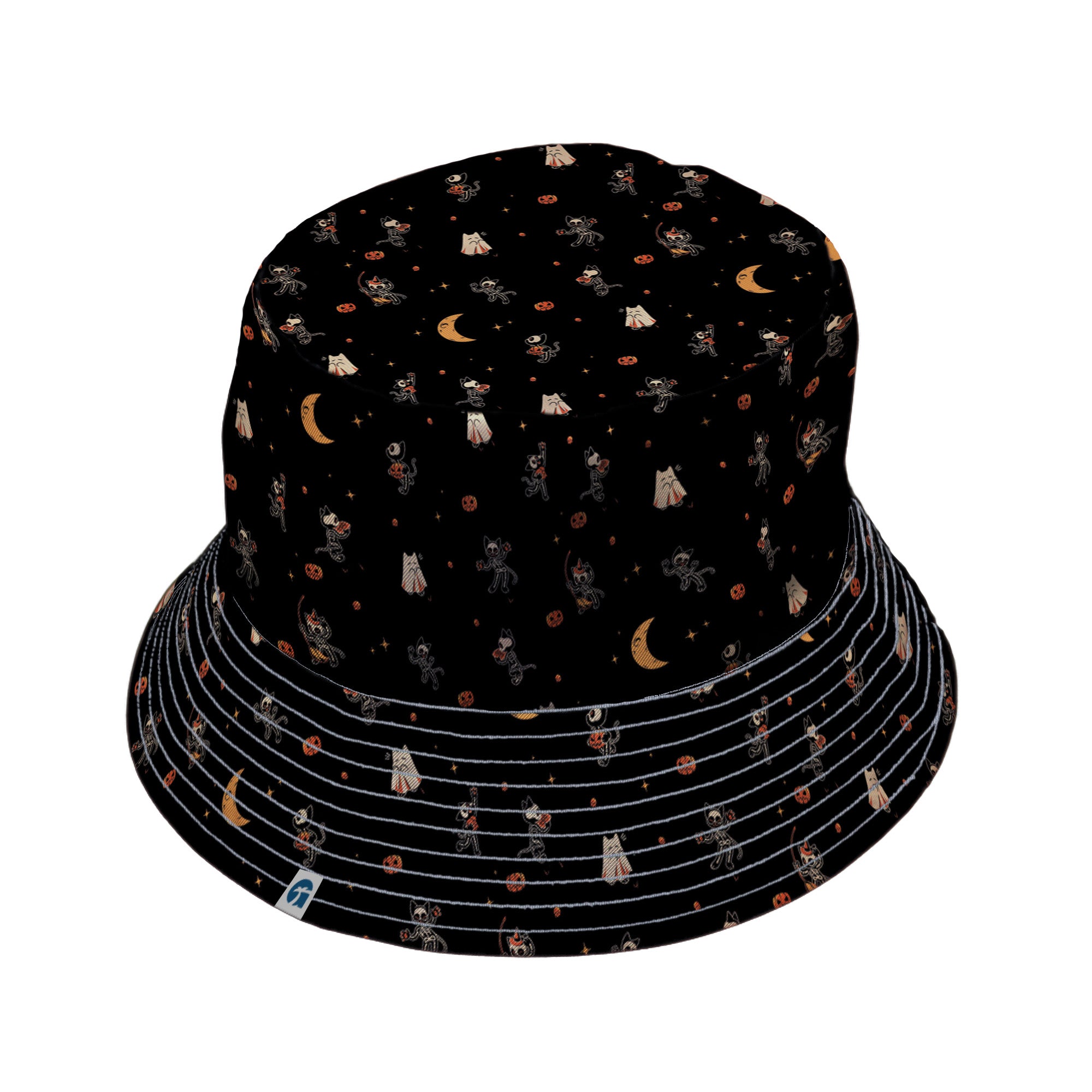 Trick or Treat Halloween Cats Bucket Hat Gray Stitching
