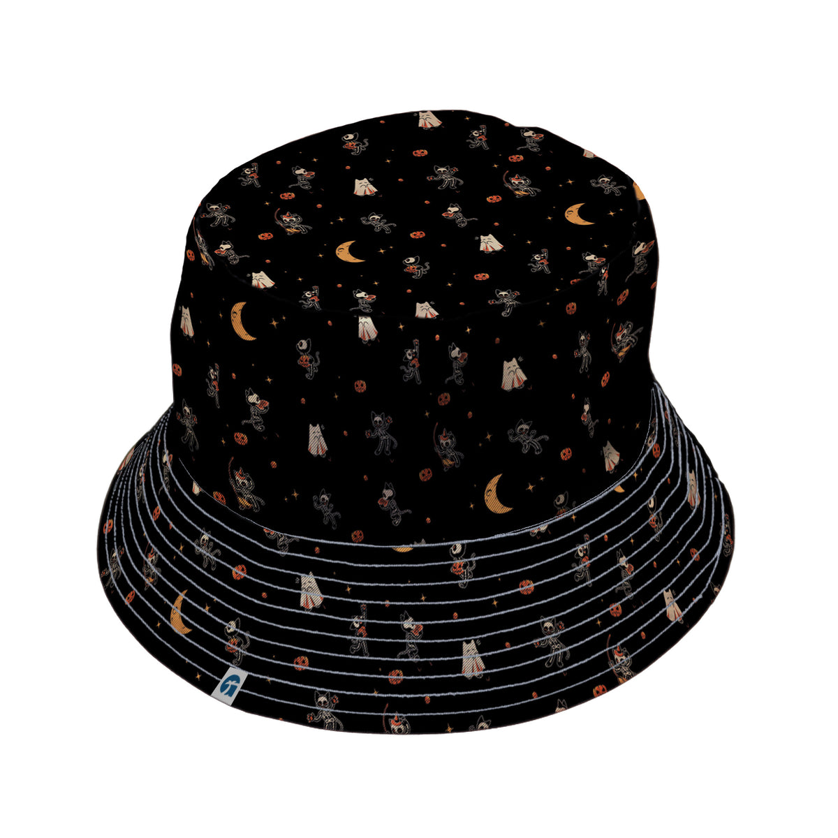 Trick or Treat Halloween Cats Bucket Hat Gray Stitching