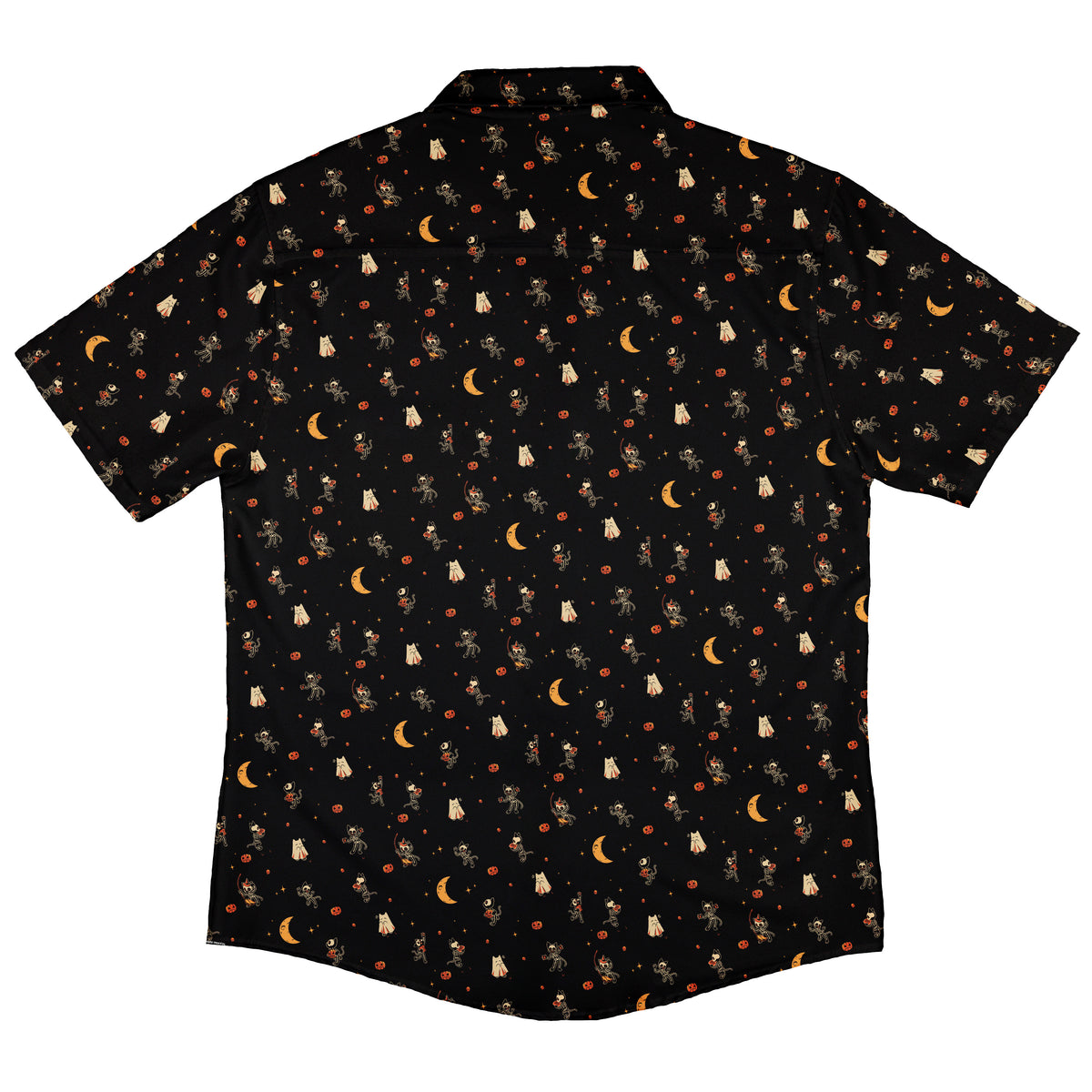 Trick or Treat Halloween Cats Button Up Shirt Back
