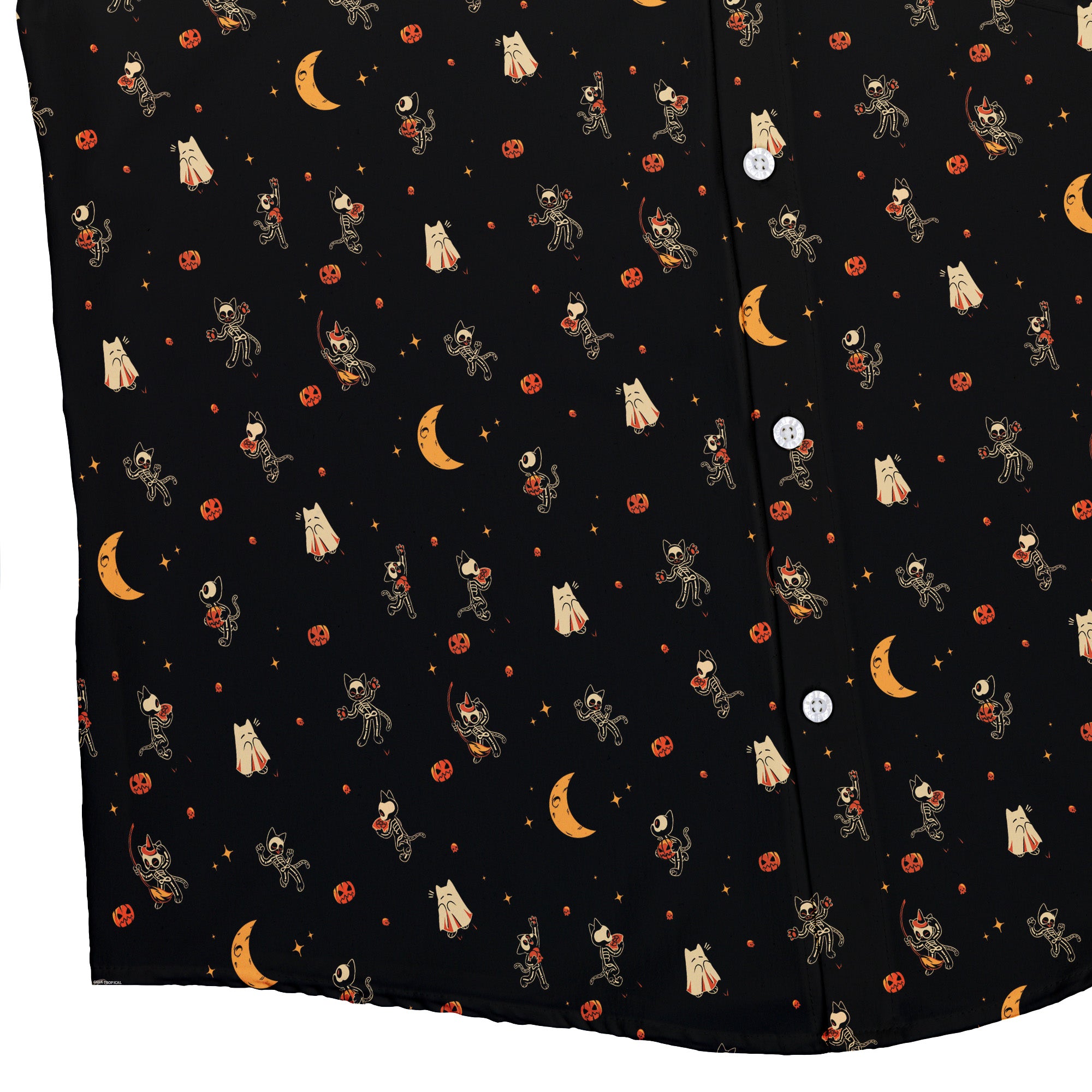 Trick or Treat Halloween Cats Button Up Shirt Bottom Corner