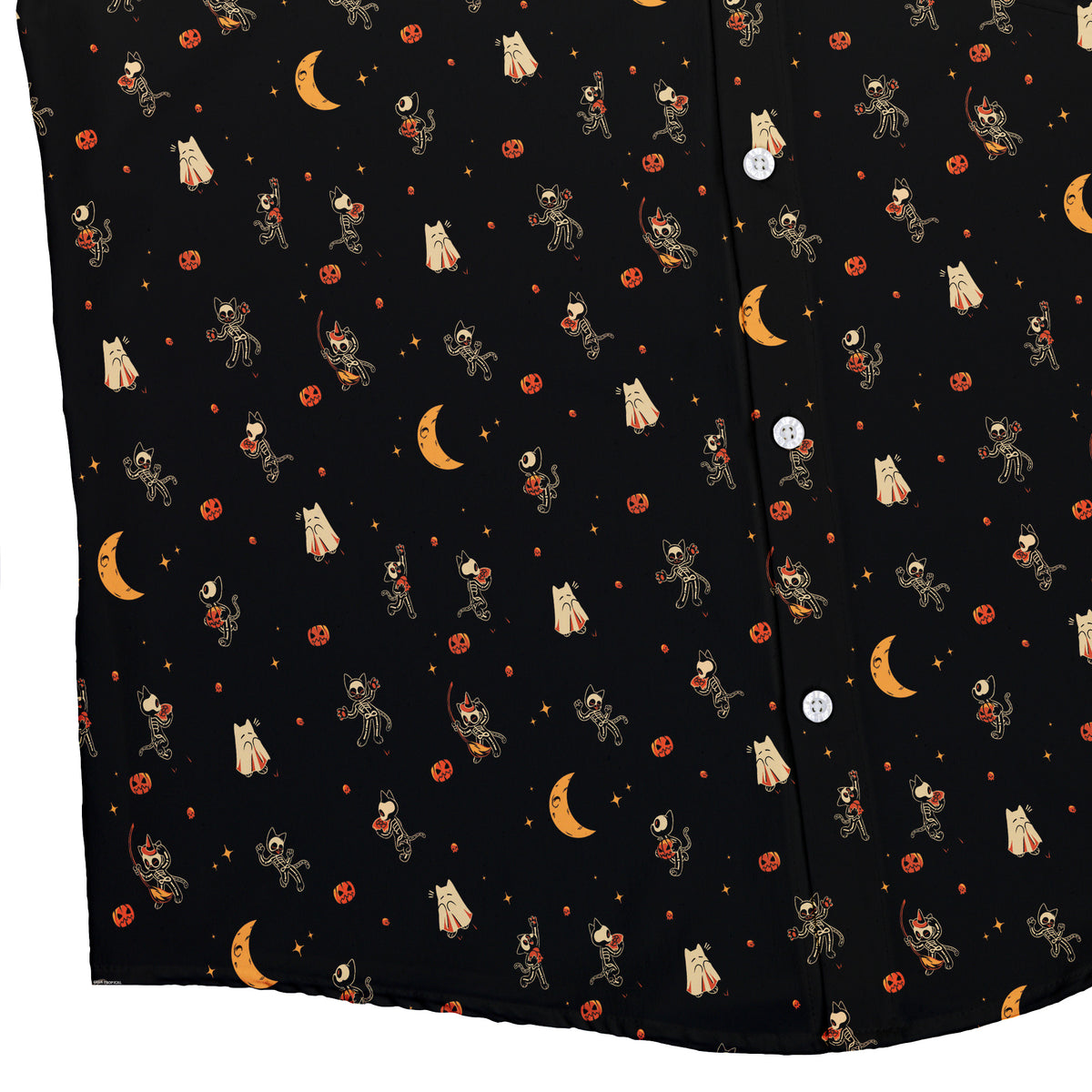 Trick or Treat Halloween Cats Button Up Shirt Bottom Corner