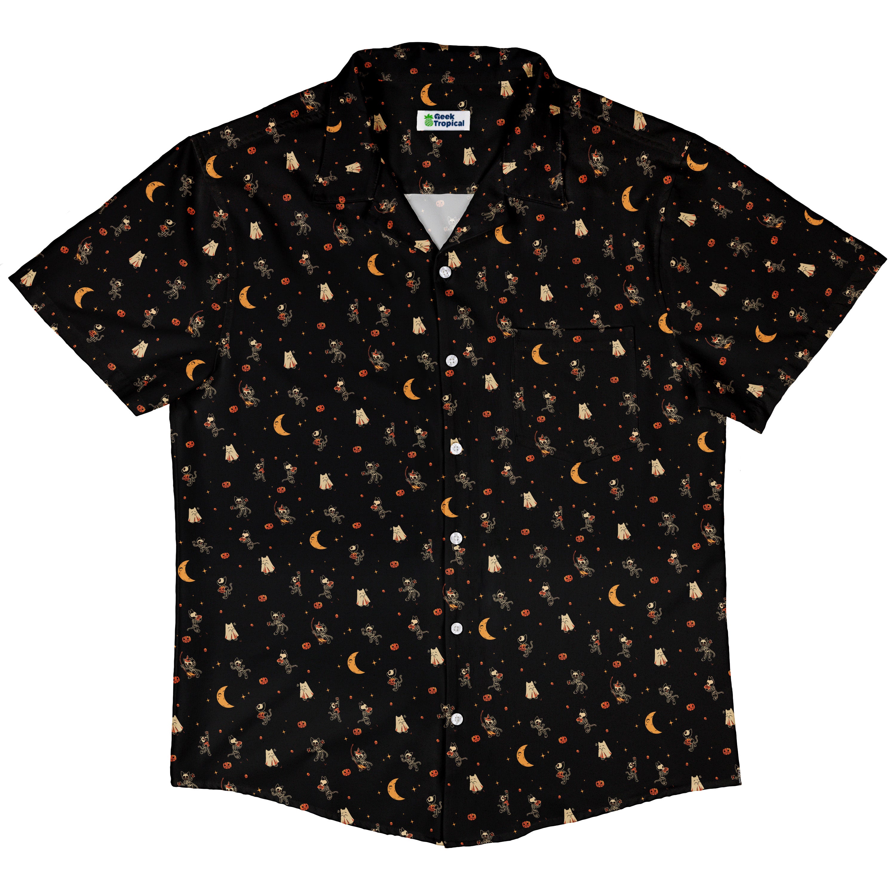 Trick or Treat Halloween Cats Button Up Shirt Hawaiian Front