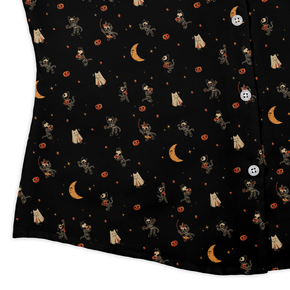 Trick or Treat Halloween Cats Curvy Button Up Shirt womens corner
