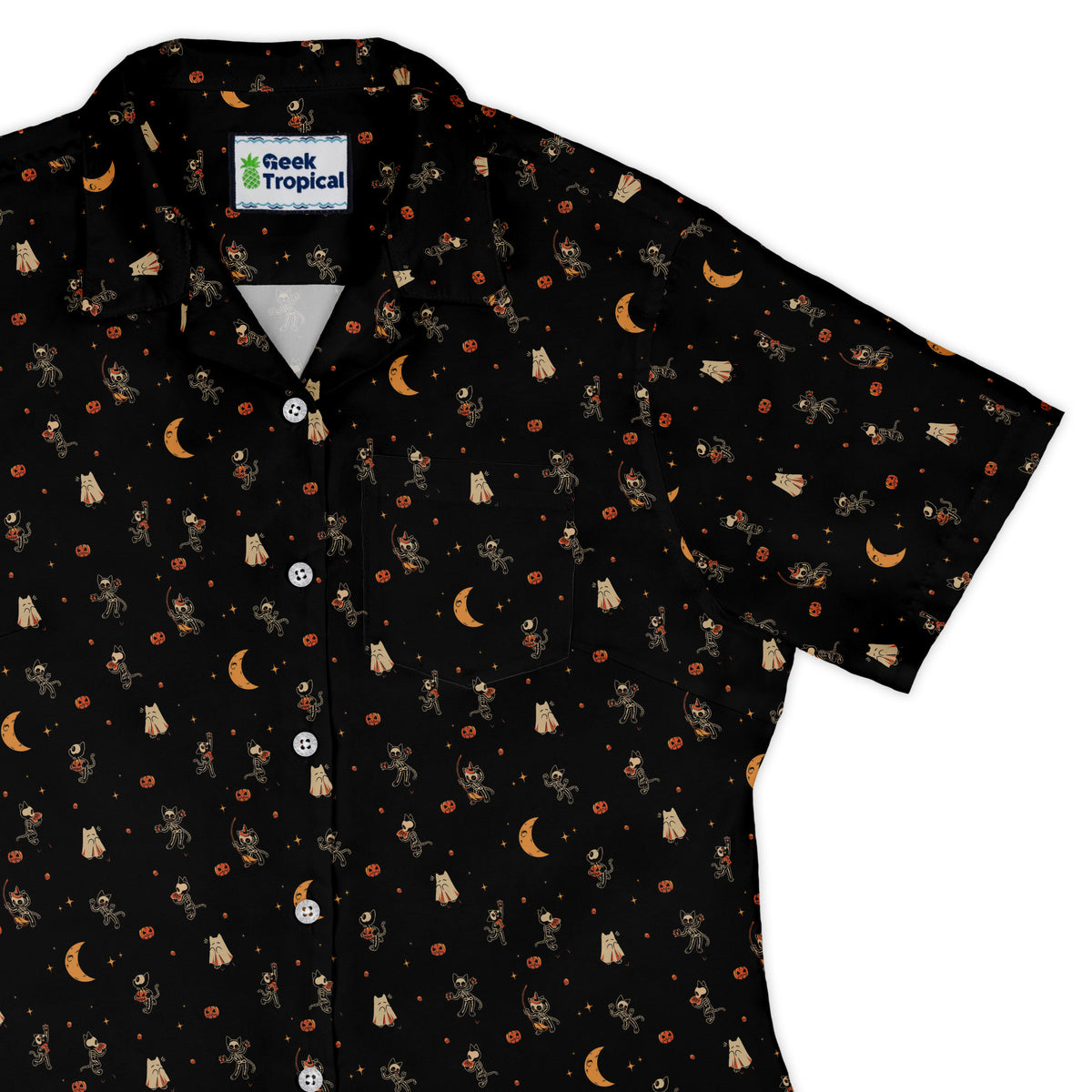 Trick or Treat Halloween Cats Curvy Button Up Shirt womens top right