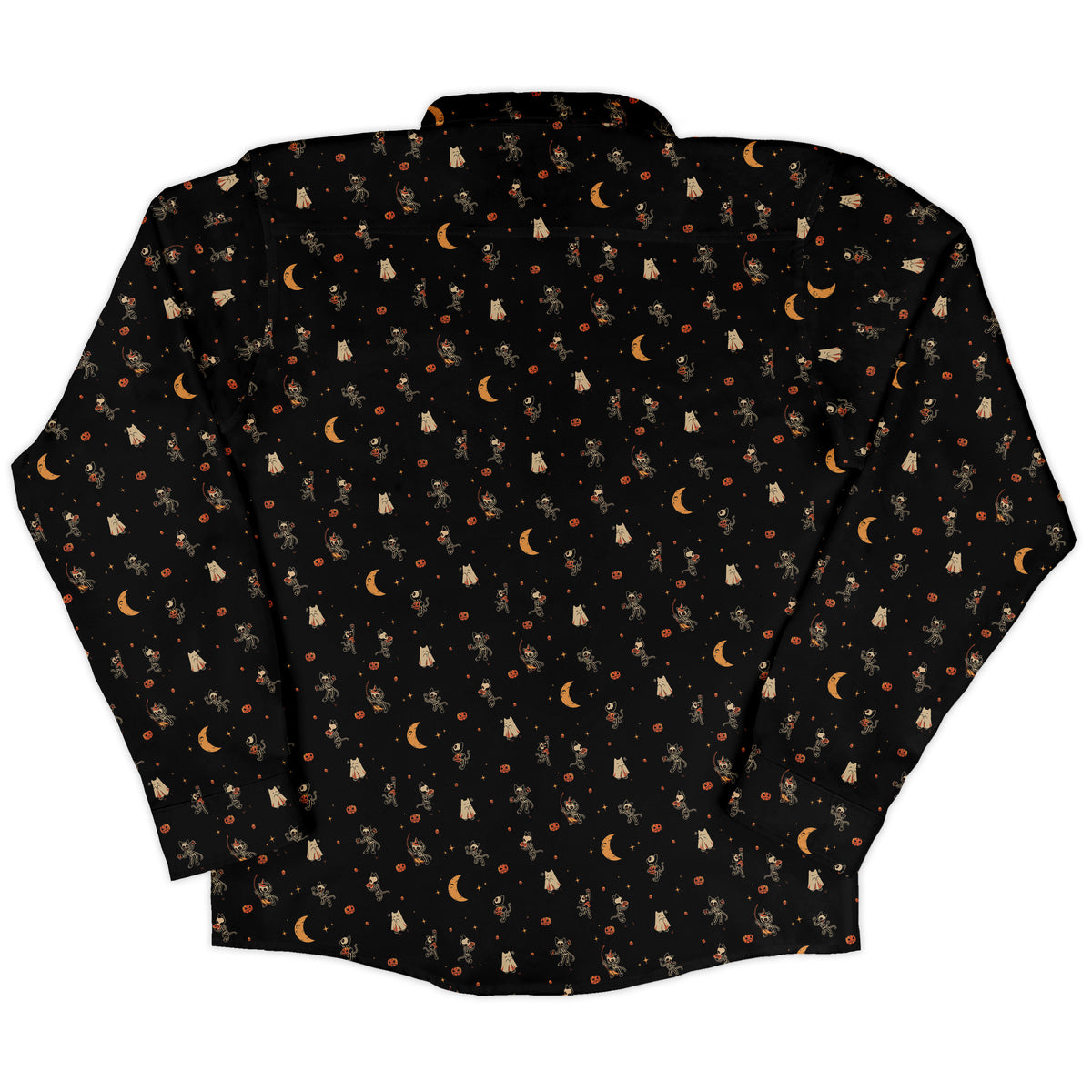 Trick or Treat Halloween Cats Long Sleeve Button Up Shirt back