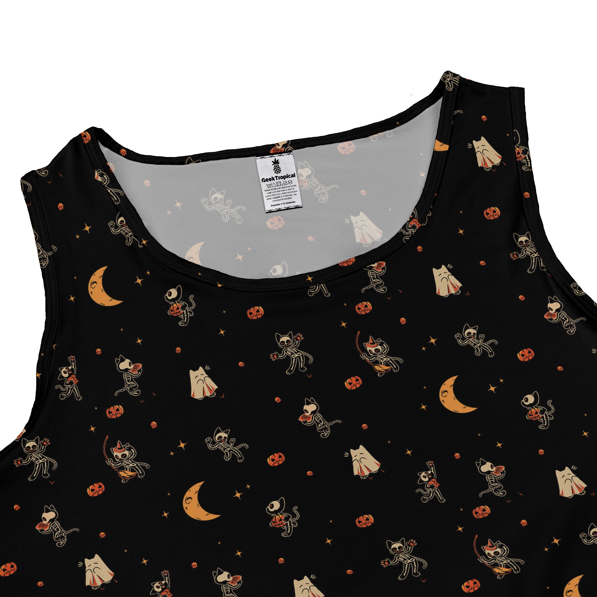 Trick or Treat Halloween Cats Sleeveless Dress close front