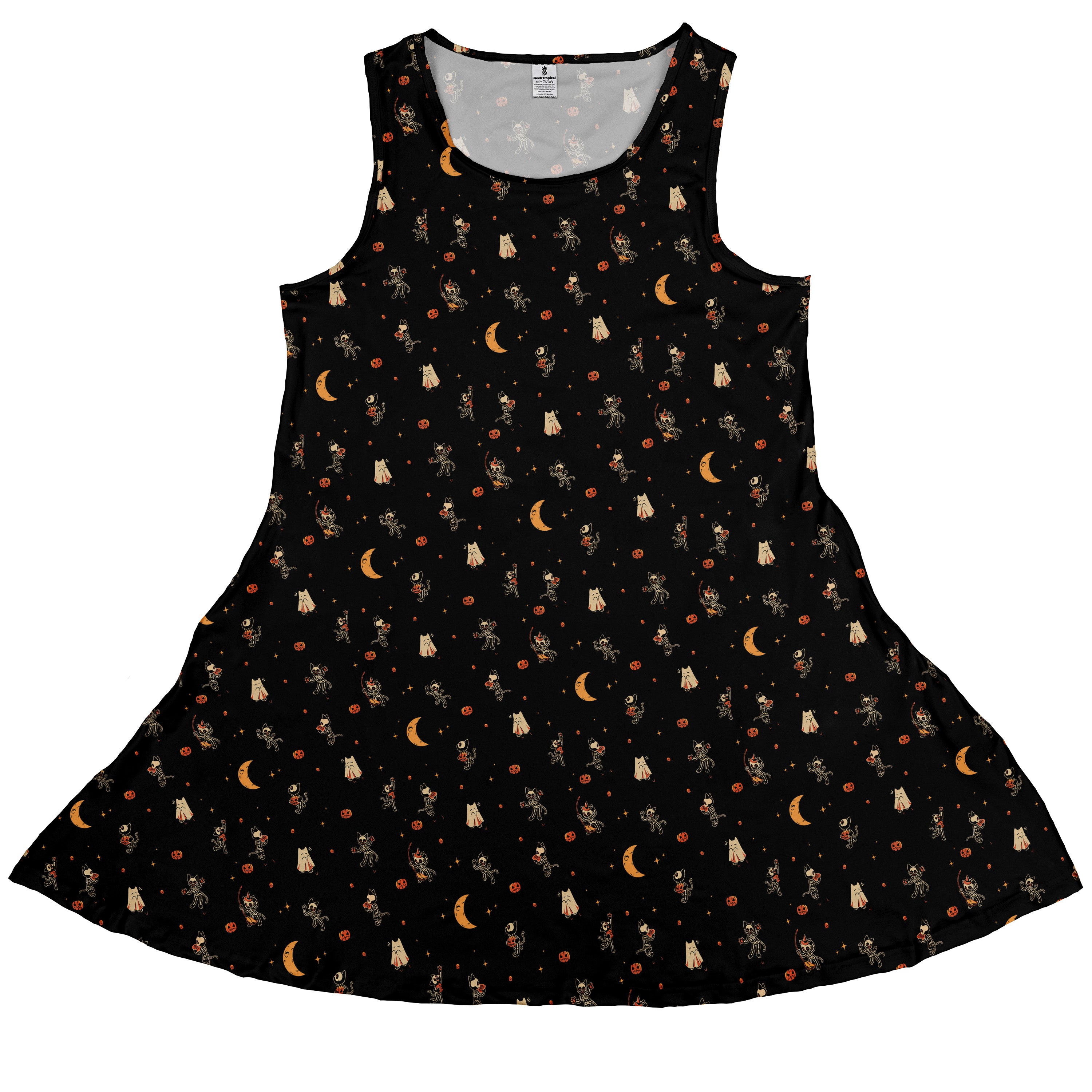 Trick or Treat Halloween Cats Sleeveless Dress front