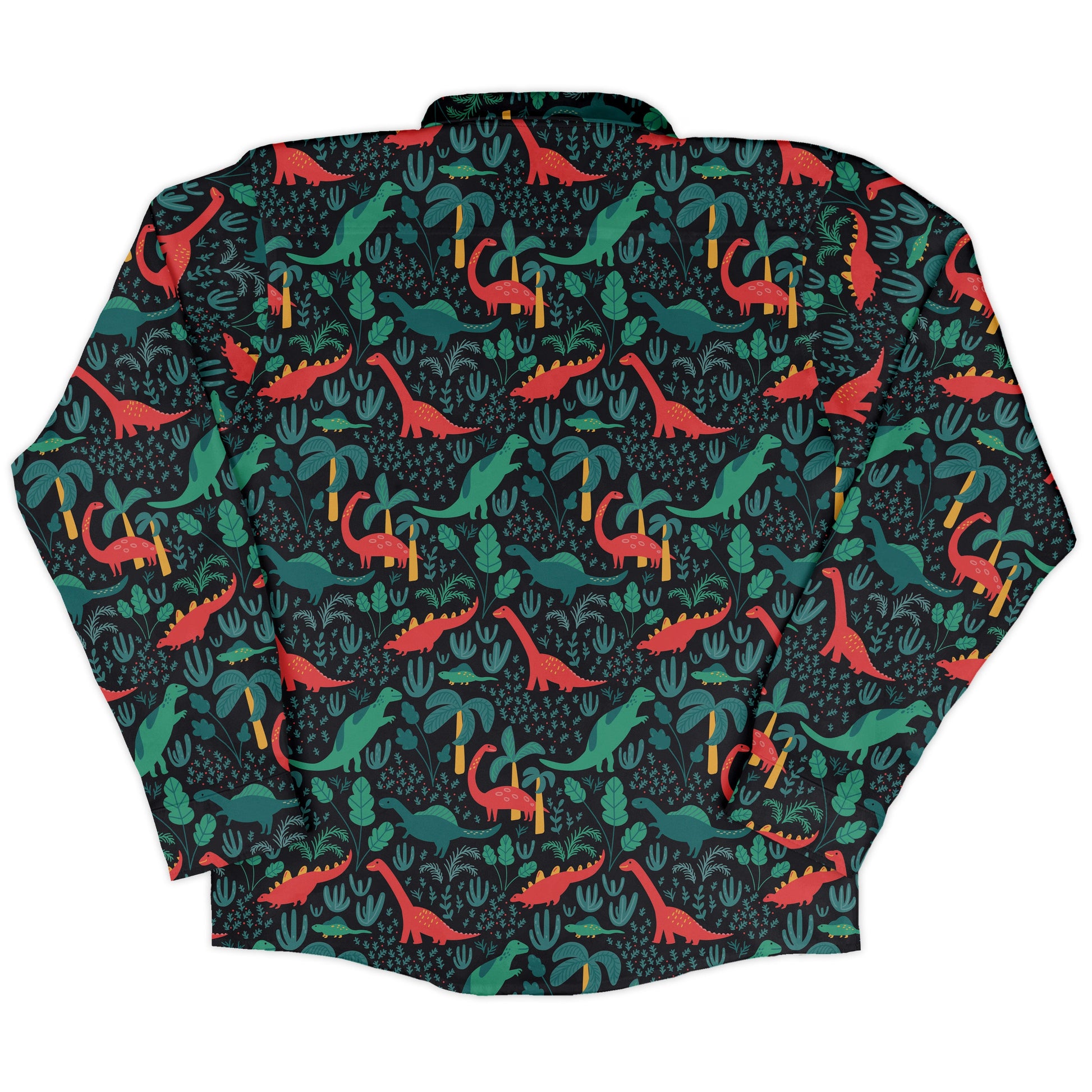 Tropical Dinosaur Green Aloha Long Sleeve Button Up Shirt