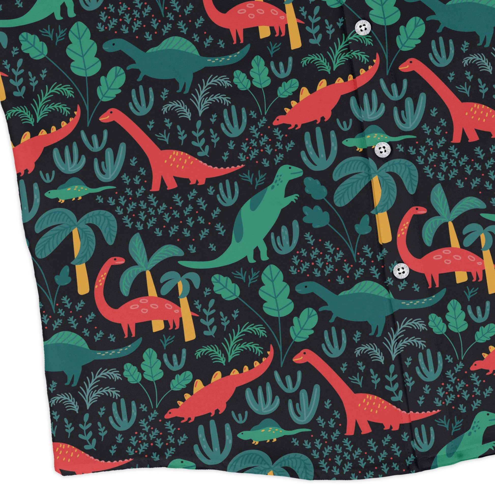Tropical Dinosaur Green Aloha Long Sleeve Button Up Shirt