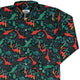 Tropical Dinosaur Green Aloha Long Sleeve Button Up Shirt Geek Nerd adult sizing dinosaur print FLOW DESC WRITING