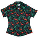 Tropical Dinosaur Green Aloha Curvy Button Up Shirt Geek Nerd dinosaur print Maximalist Patterns Tropical Hawaiian Patterns