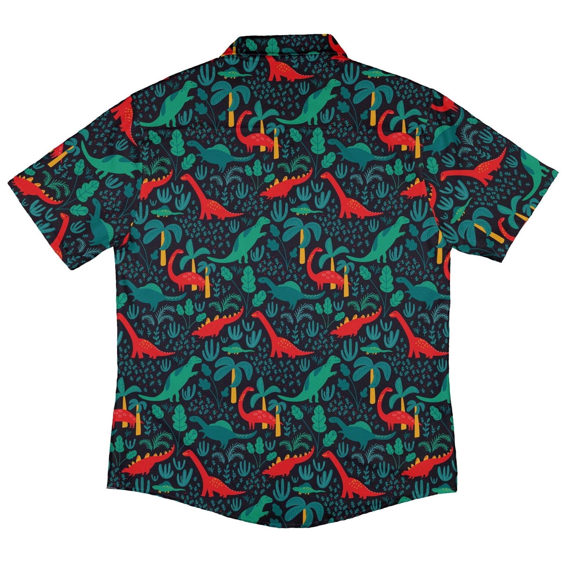 Tropical Dinosaur Green Aloha Button Up Shirt - adult sizing - dinosaur print - Maximalist Patterns