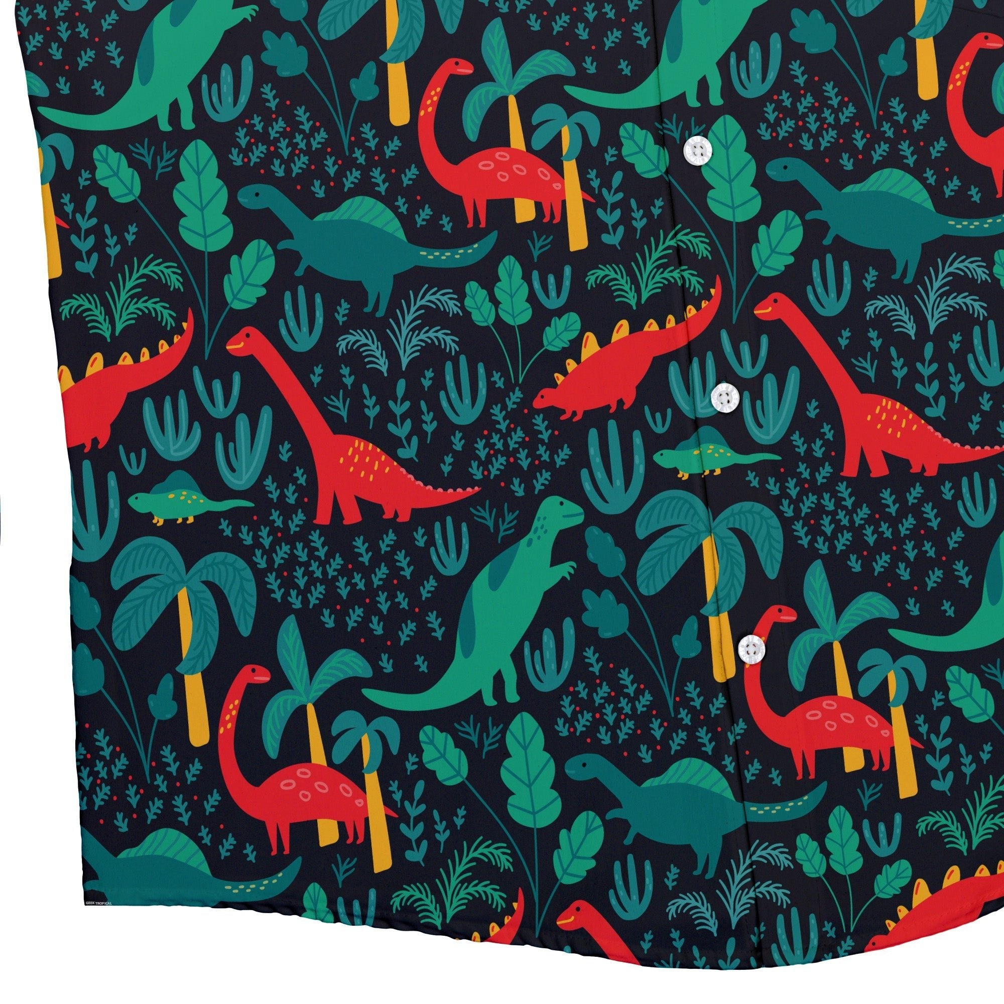 Tropical Dinosaur Green Aloha Button Up Shirt - adult sizing - dinosaur print - Maximalist Patterns