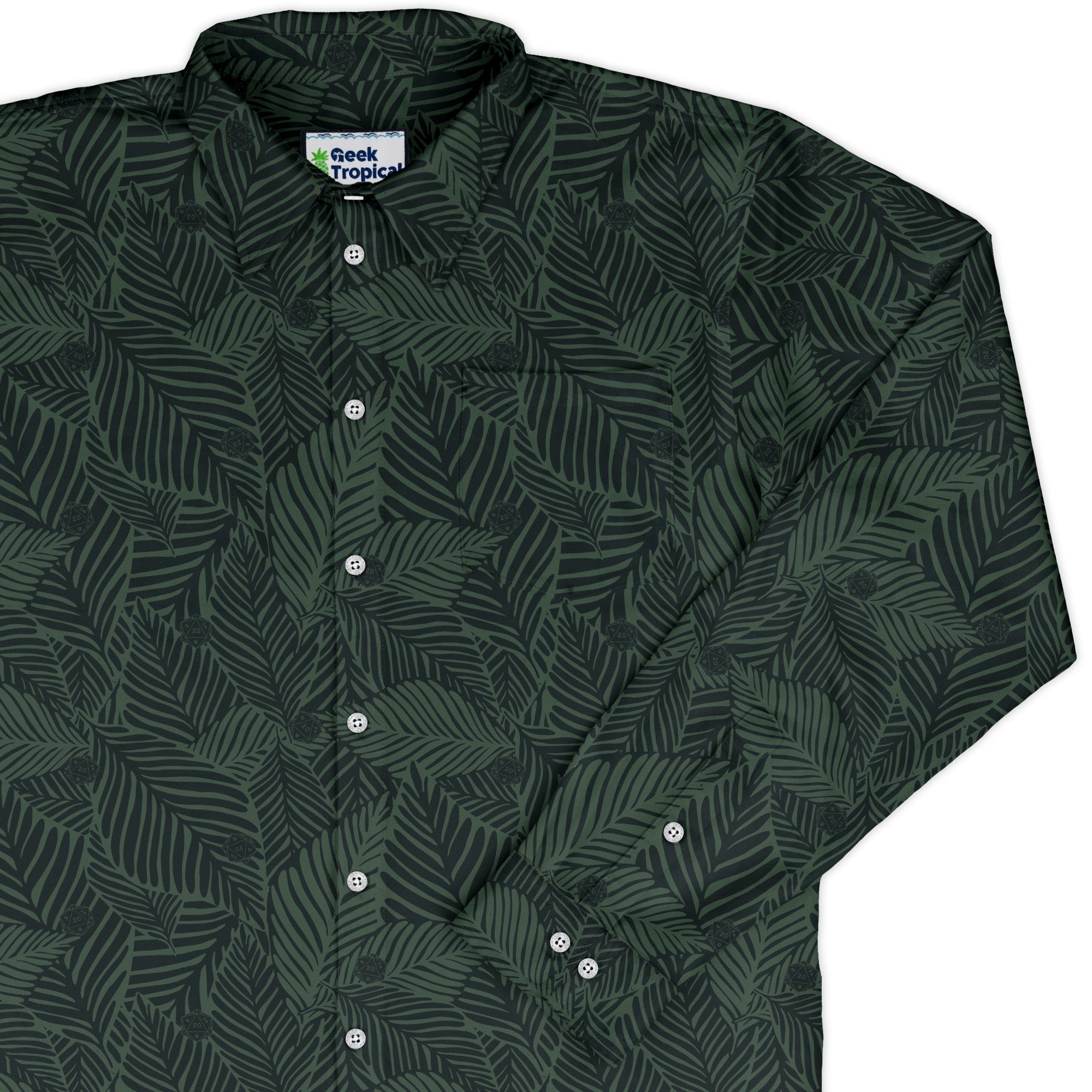 Tropical Dnd Dice Long Sleeve Button Up Shirt