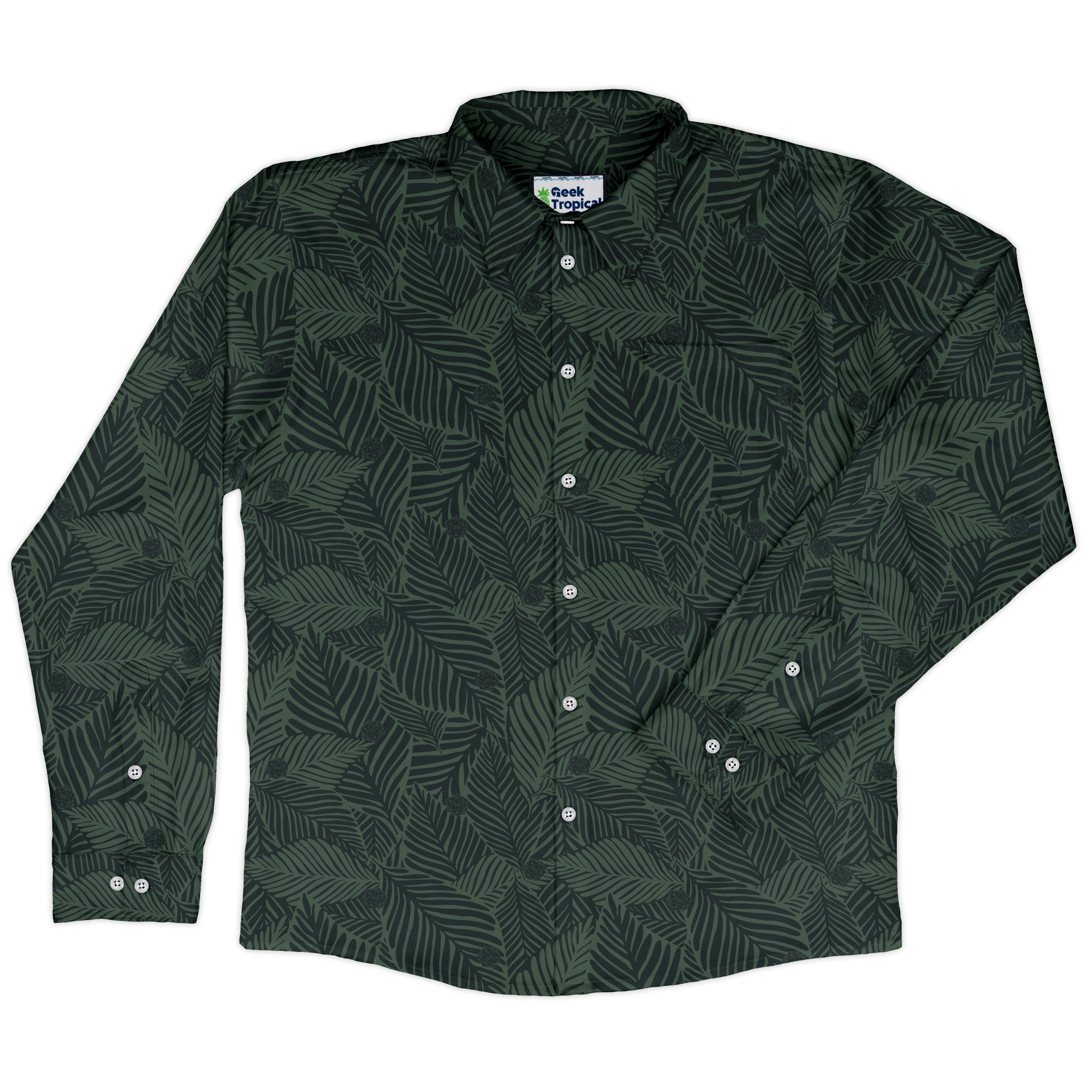 Tropical Dnd Dice Long Sleeve Button Up Shirt