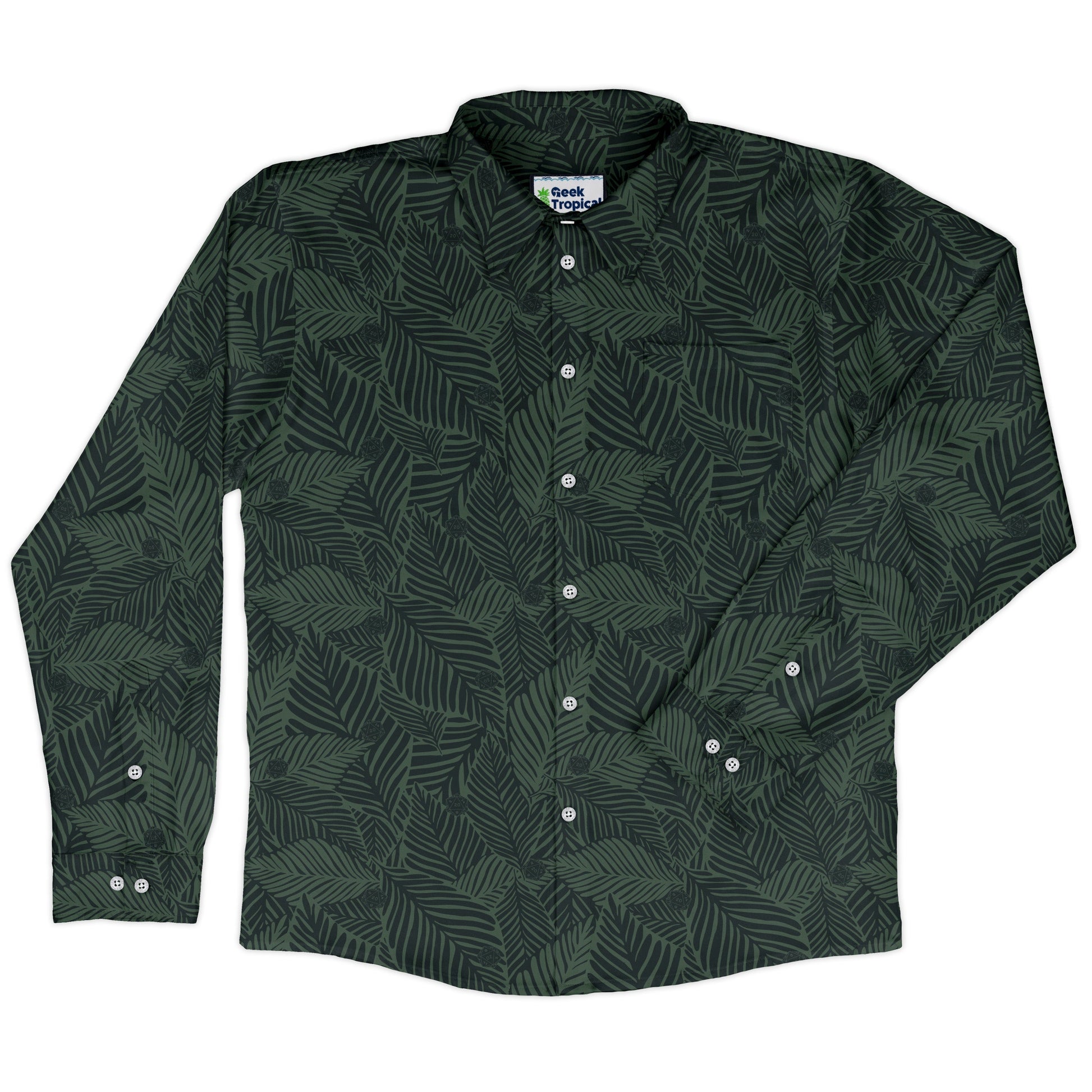 Tropical Dnd Dice Long Sleeve Button Up Shirt