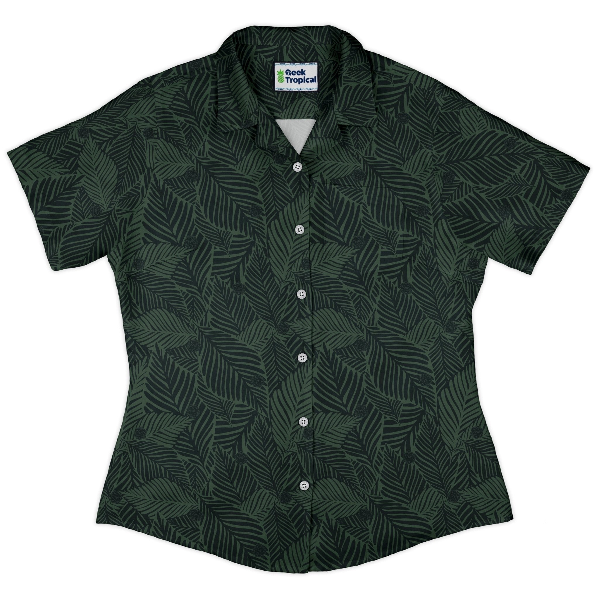 Clearance Ready - to - Ship Tropical Dnd Dice Curvy Button Up Shirt Geek Nerd Clearance Design by Dunking Toast dnd & rpg print
