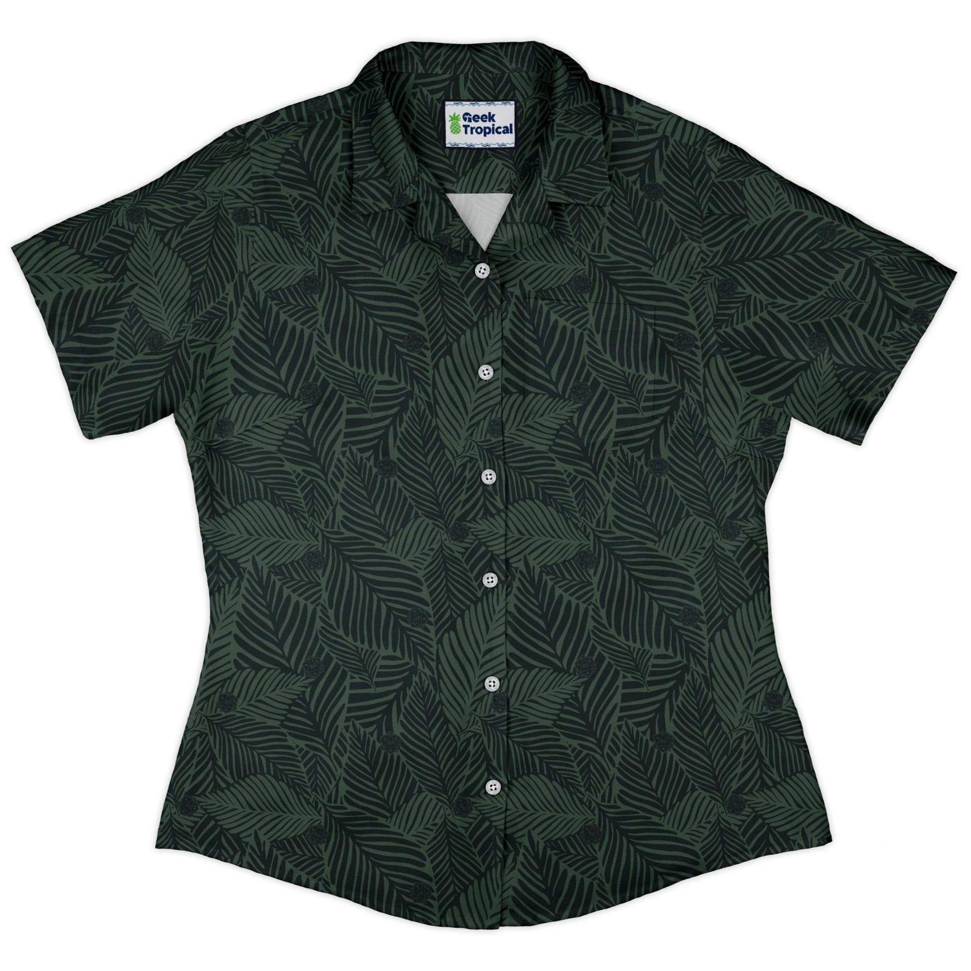 Clearance Ready - to - Ship Tropical Dnd Dice Curvy Button Up Shirt Geek Nerd Clearance Design by Dunking Toast dnd & rpg print