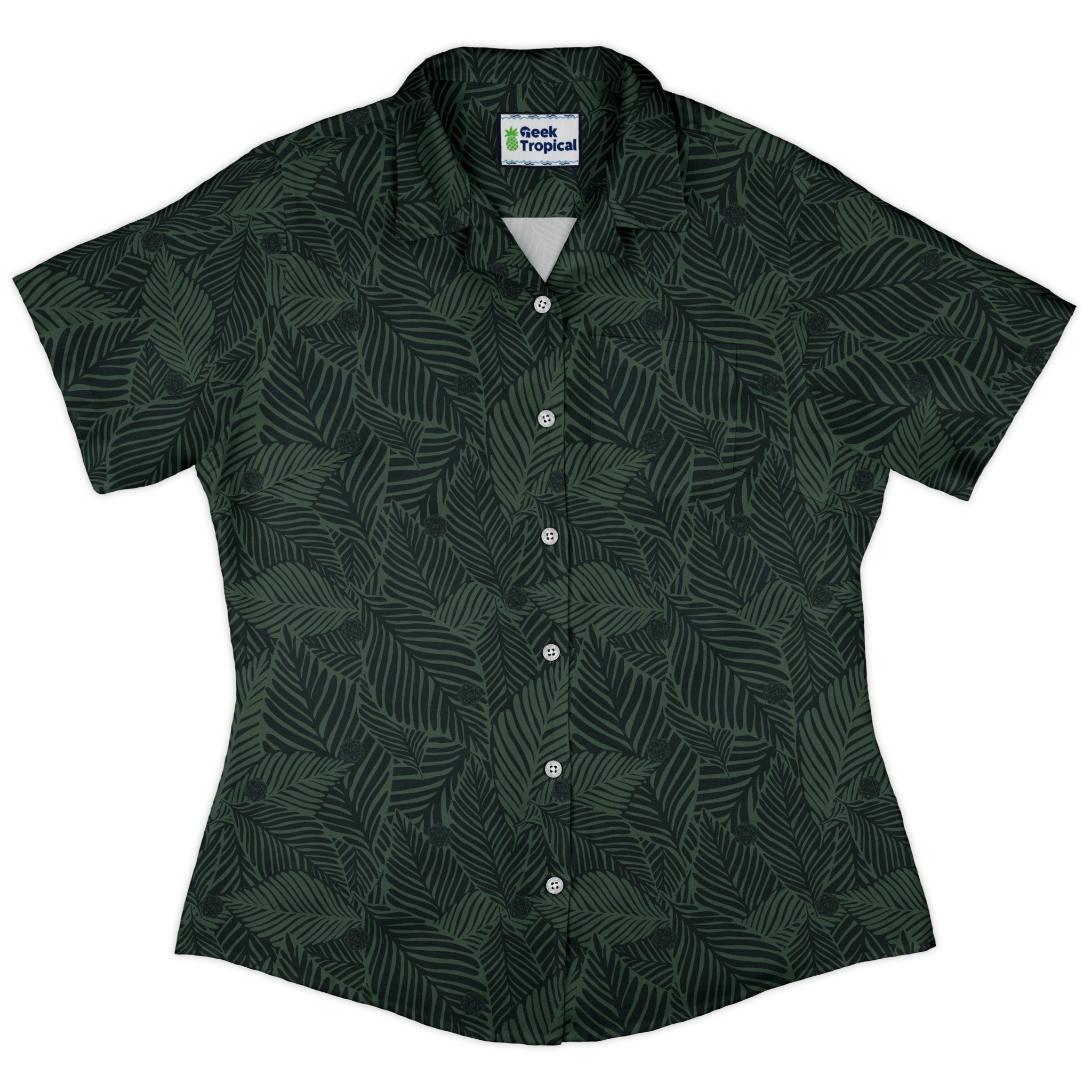 Tropical Dnd Dice Curvy Button Up Shirt Geek Nerd Design by Dunking Toast dnd & rpg print Simple Patterns