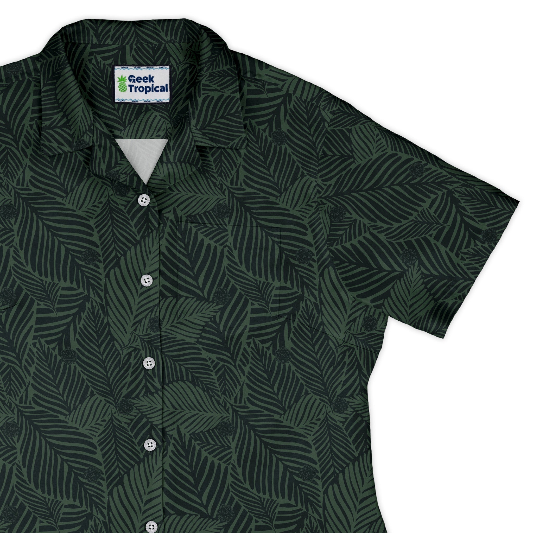 Tropical Dnd Dice Curvy Button Up Shirt Geek Nerd Design by Dunking Toast dnd & rpg print Simple Patterns