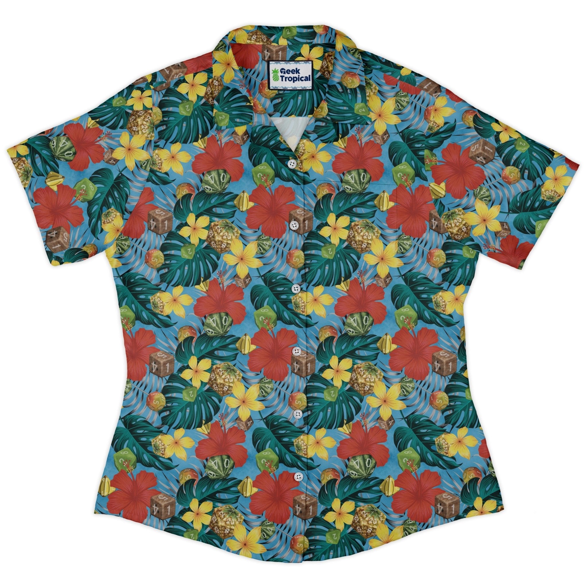 Tropical Fruit Dice Dnd Curvy Button Up Shirt Geek Nerd Designs by Nathan dnd & rpg print Q3