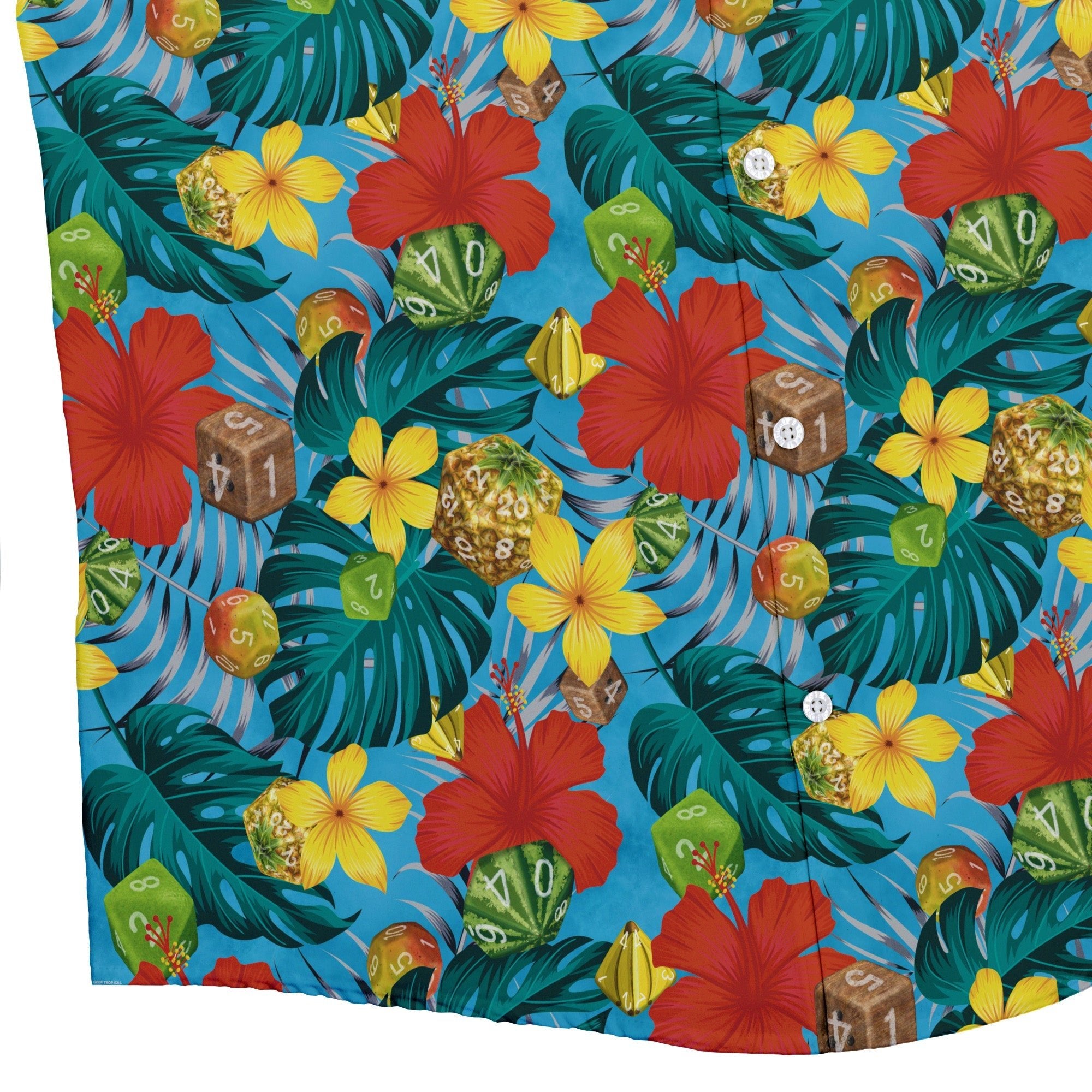 Tropical Fruit Dice Dnd Button Up Shirt - adult sizing - Designs by Nathan - dnd & rpg print