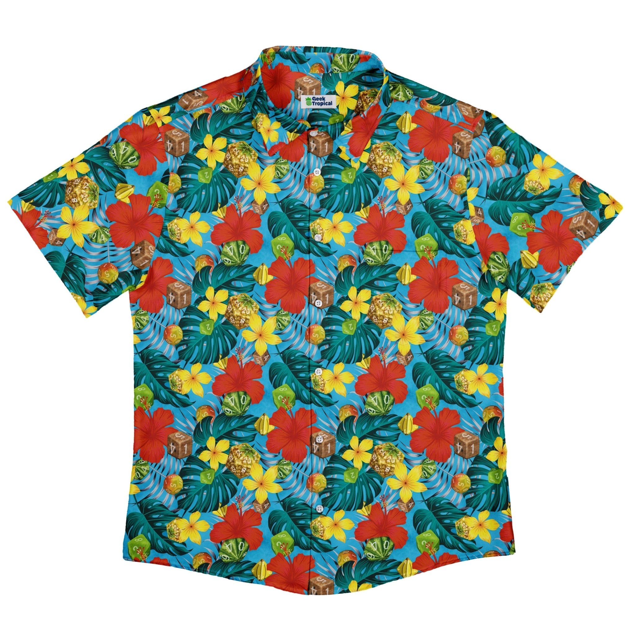 Tropical Fruit Dice Dnd Button Up Shirt - adult sizing - Designs by Nathan - dnd & rpg print