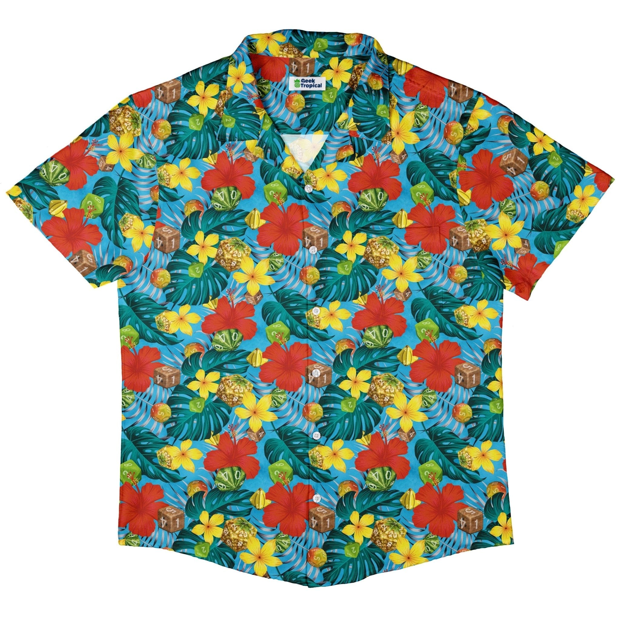 Clearance Ready - to - Ship Tropical Fruit Dice Dnd Button Up Shirt Geek Nerd adult sizing Clearance Designs by Nathan