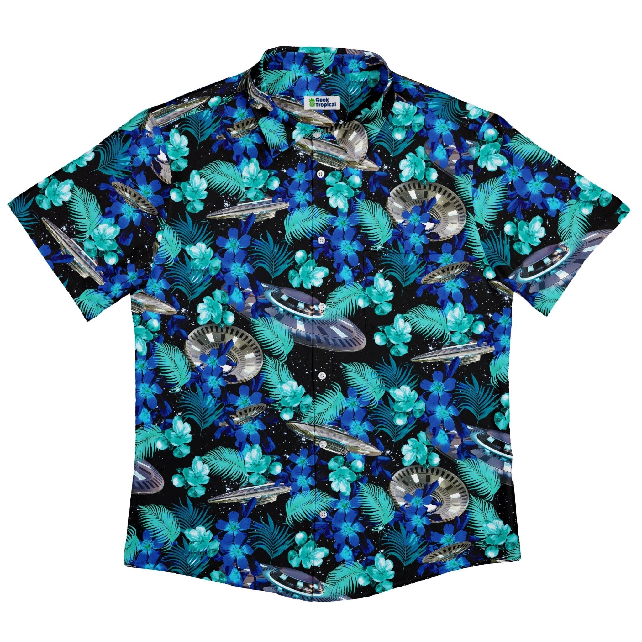 Tropical UFO Space Button Up Shirt - adult sizing - Design by Random Galaxy - Maximalist Patterns