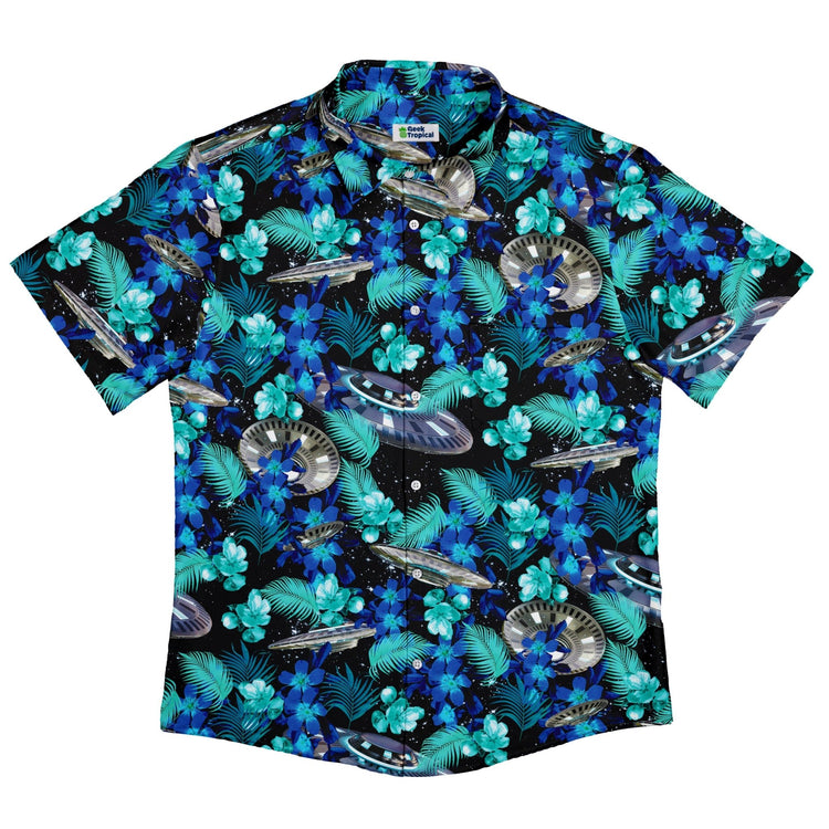 Tropical UFO Space Button Up Shirt - adult sizing - Design by Random Galaxy - Maximalist Patterns
