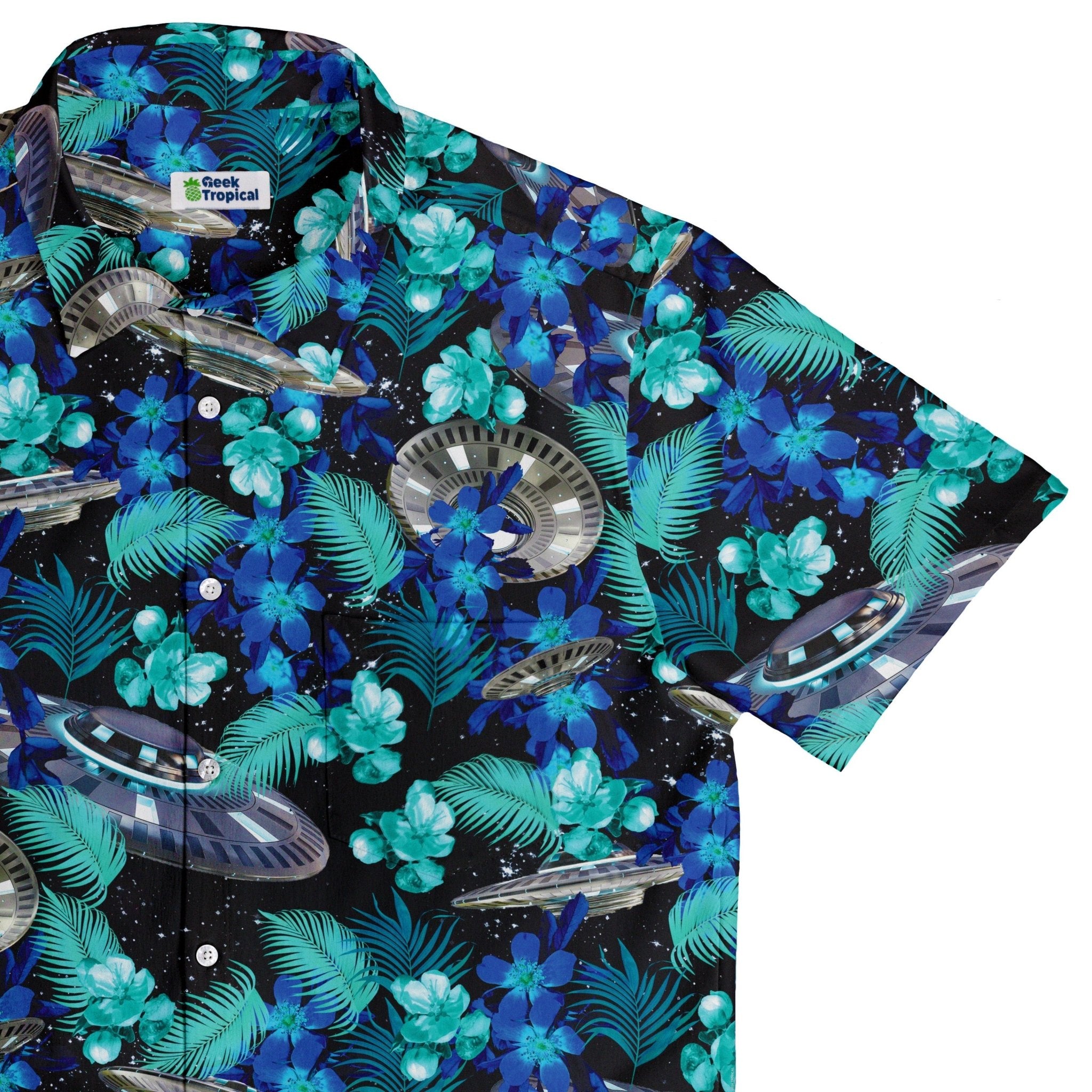 Tropical UFO Space Button Up Shirt - adult sizing - Design by Random Galaxy - Maximalist Patterns