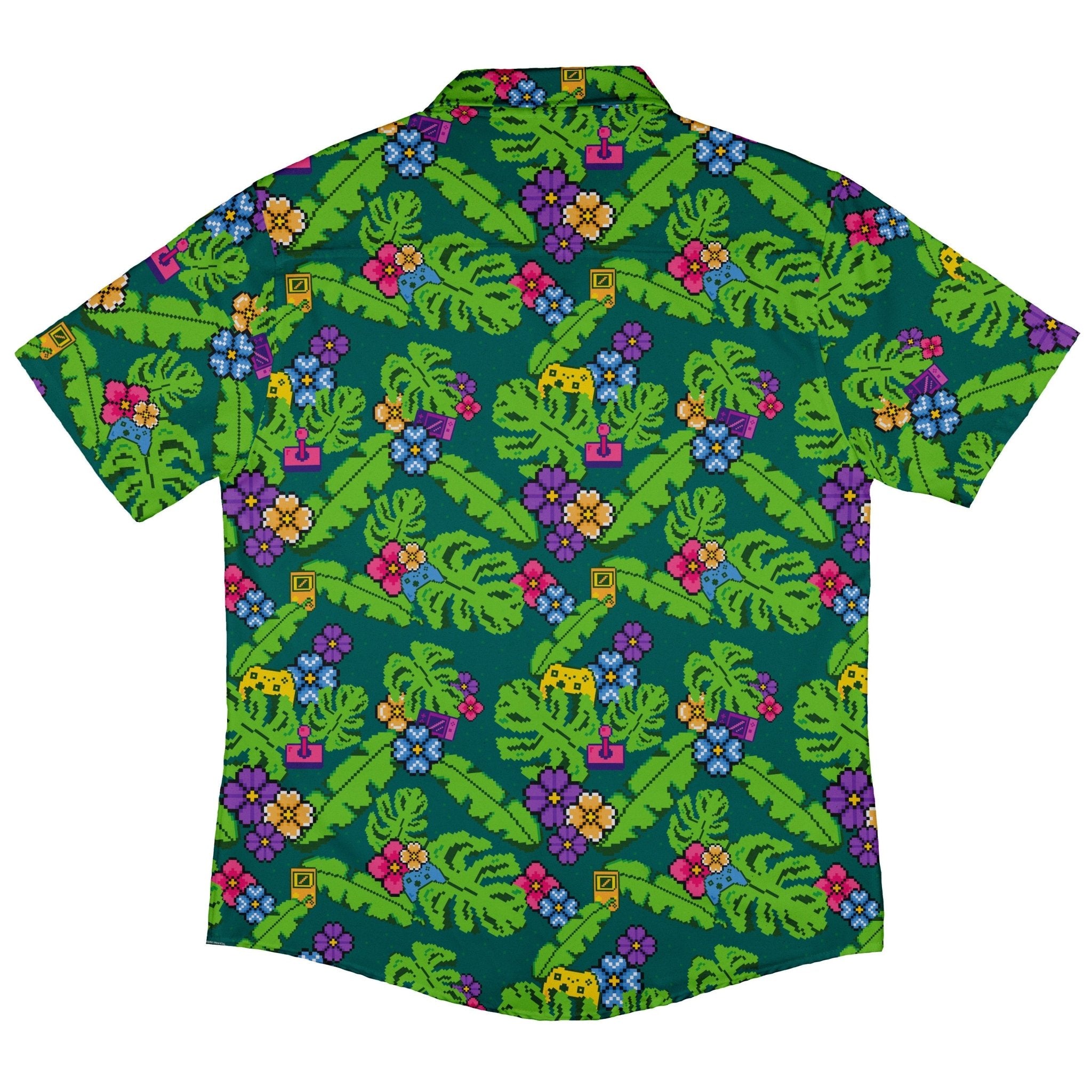 Tropical Video Game Pixels Button Up Shirt - adult sizing - Design by Dunking Toast - Tropical Hawaiian Patterns