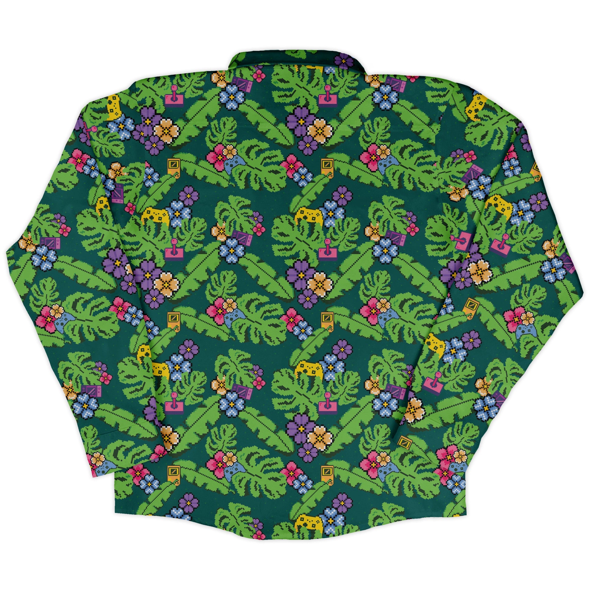 Tropical Video Game Pixels Long Sleeve Button Up Shirt