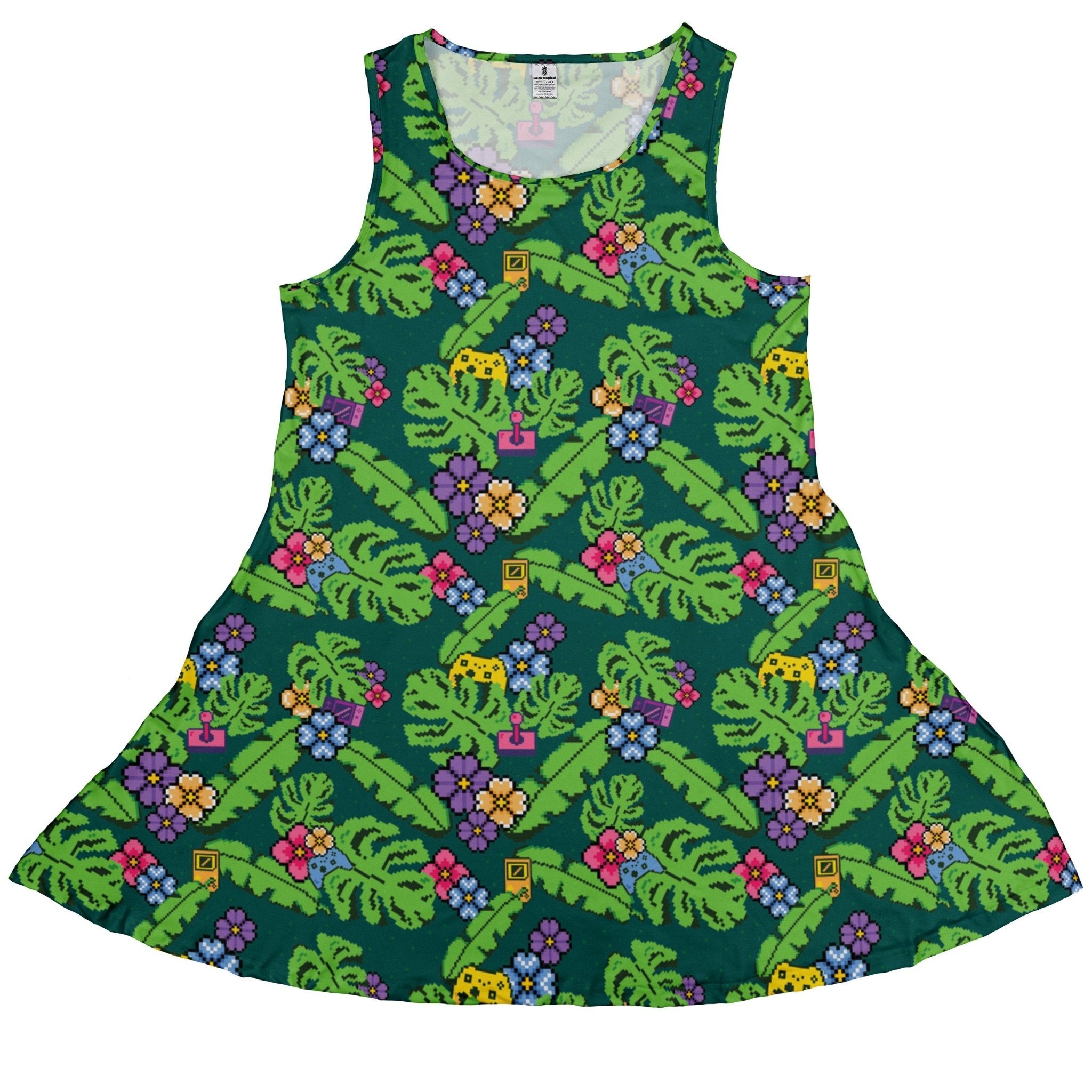 Tropical Video Game Pixels Dress Geek Nerd Design by Dunking Toast lx - C Tropical Hawaiian Patterns