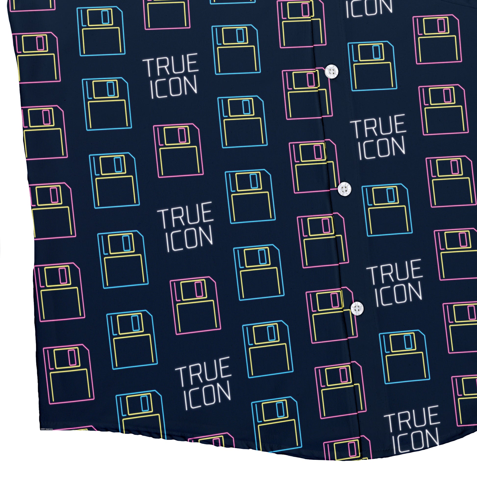 True Icon Floppy Disk Button Up Shirt Bottom Corner