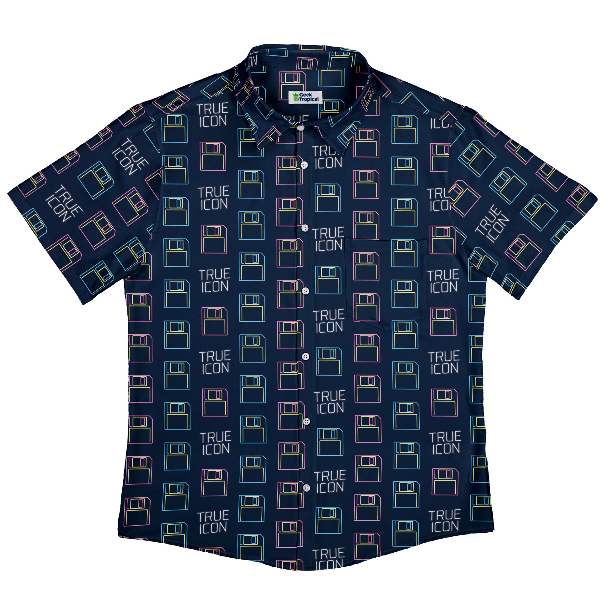 True Icon Floppy Disk Button Up Shirt Flat Front