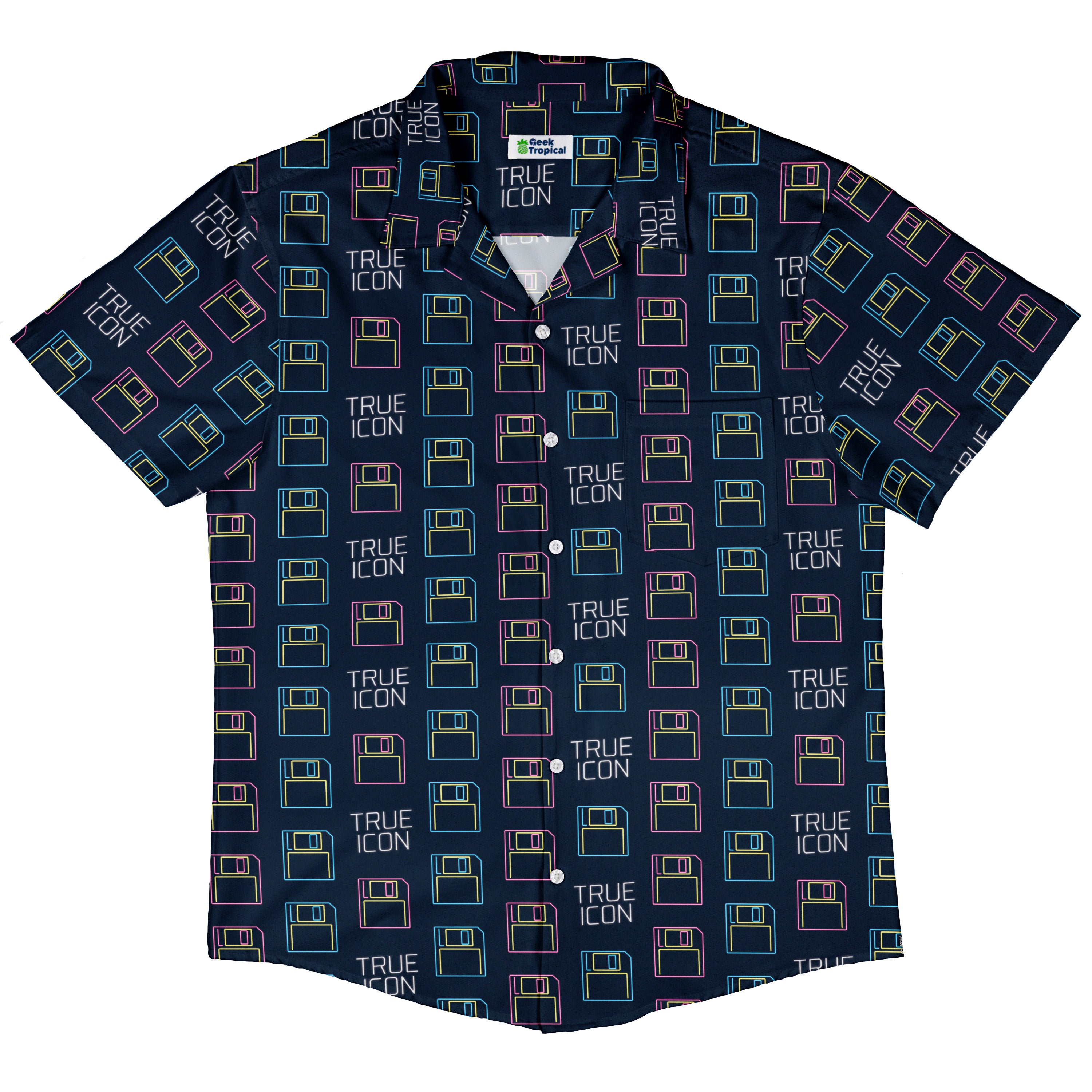True Icon Floppy Disk Button Up Shirt Hawaiian Front