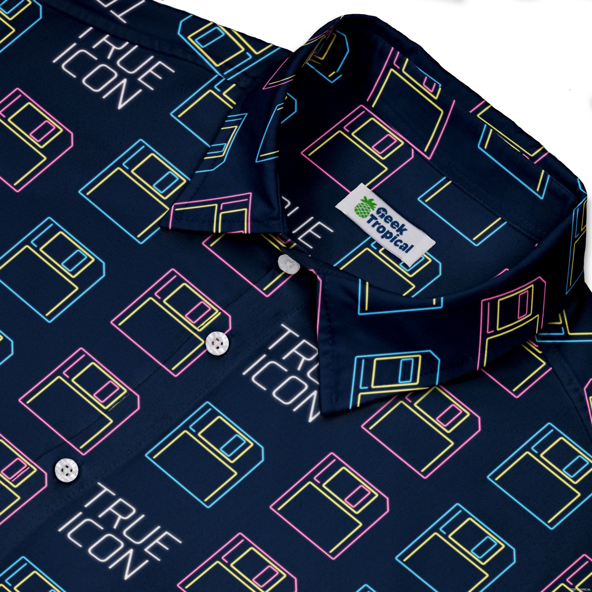 True Icon Floppy Disk Button Up Shirt Neck