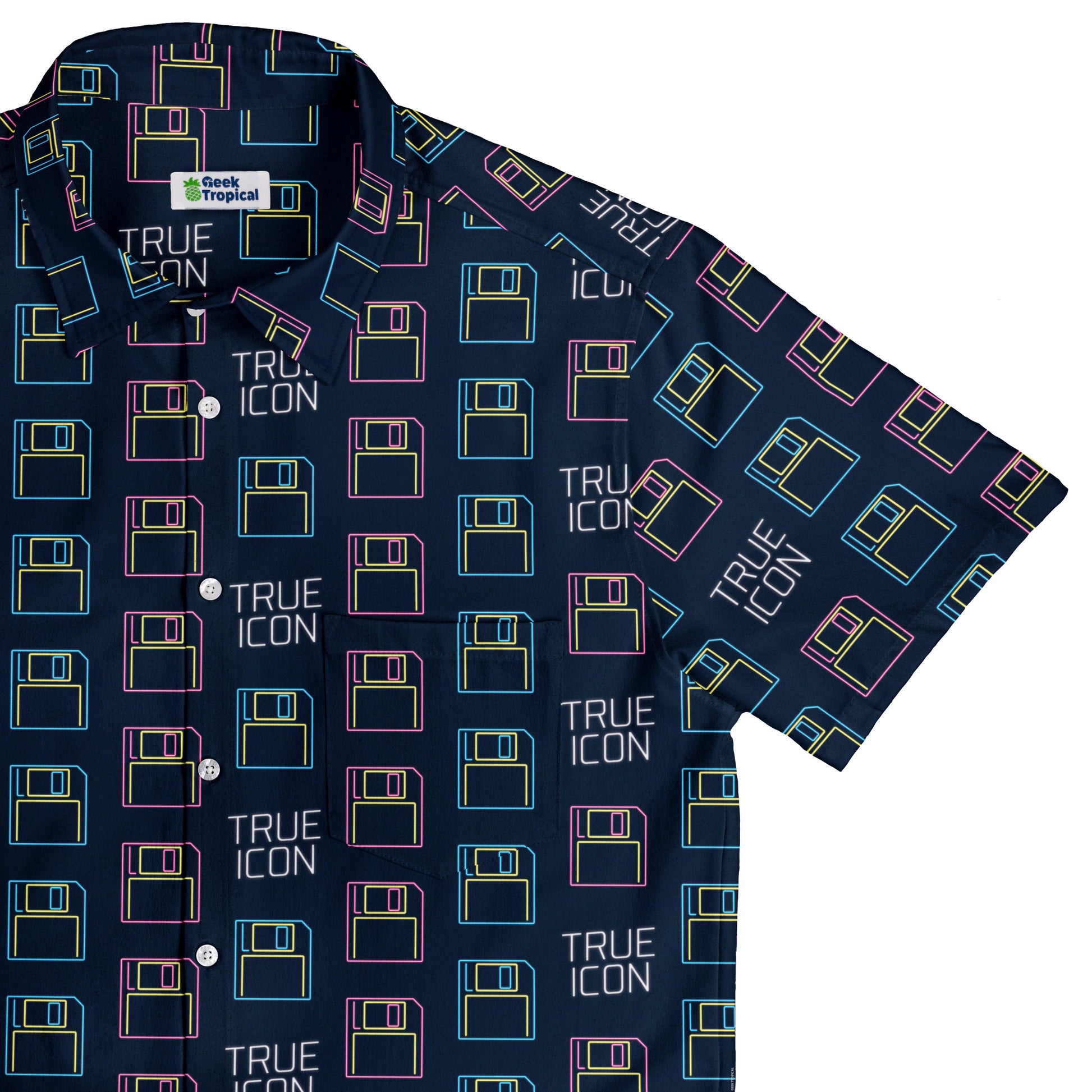 True Icon Floppy Disk Button Up Shirt Top Corner
