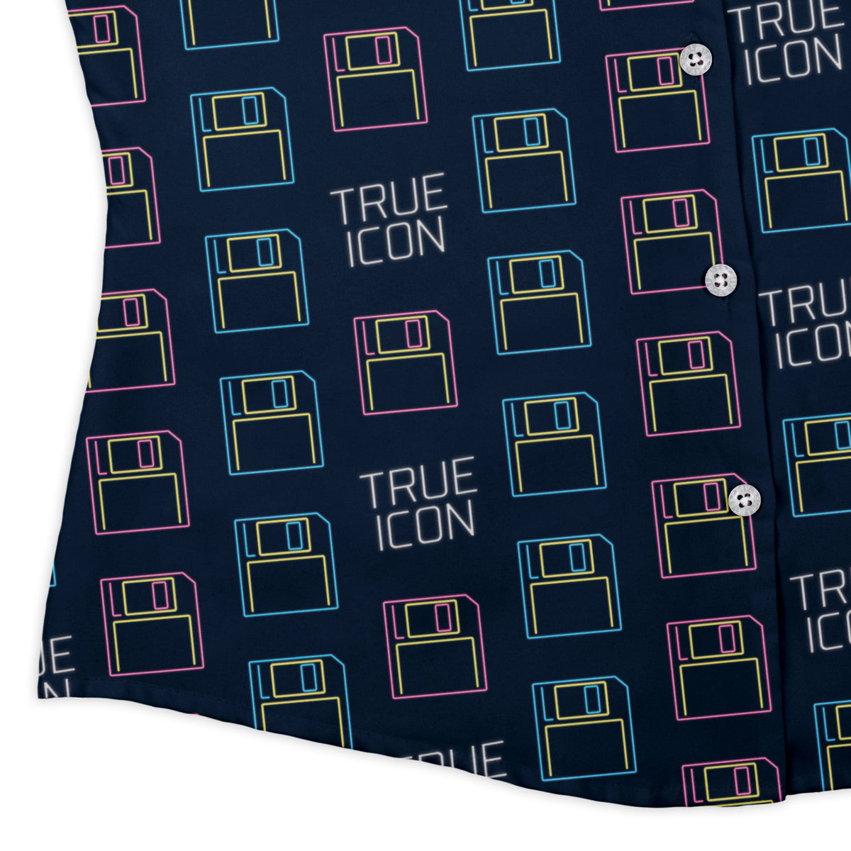 True Icon Floppy Disk Curvy Button Up Shirt Old Curvy Button Up Shirt womens corner