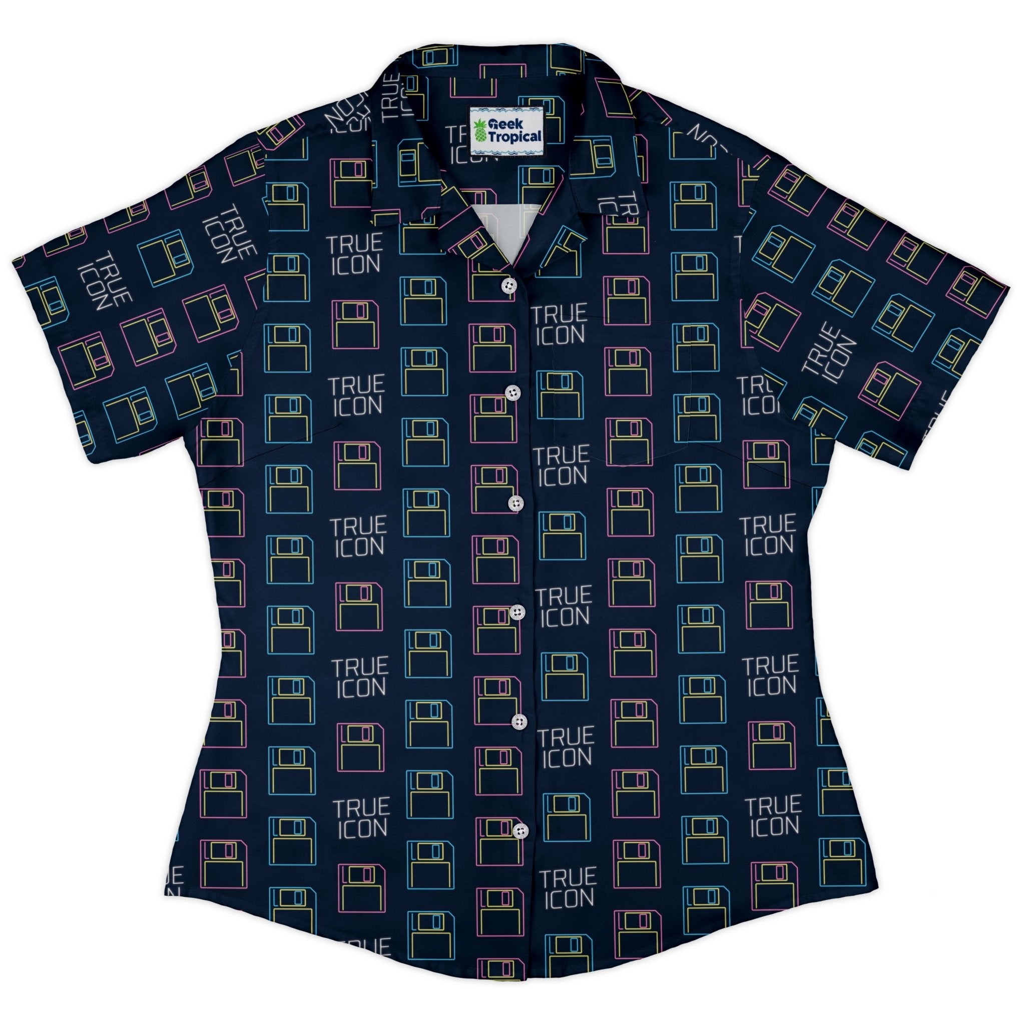 True Icon Floppy Disk Curvy Button Up Shirt 2