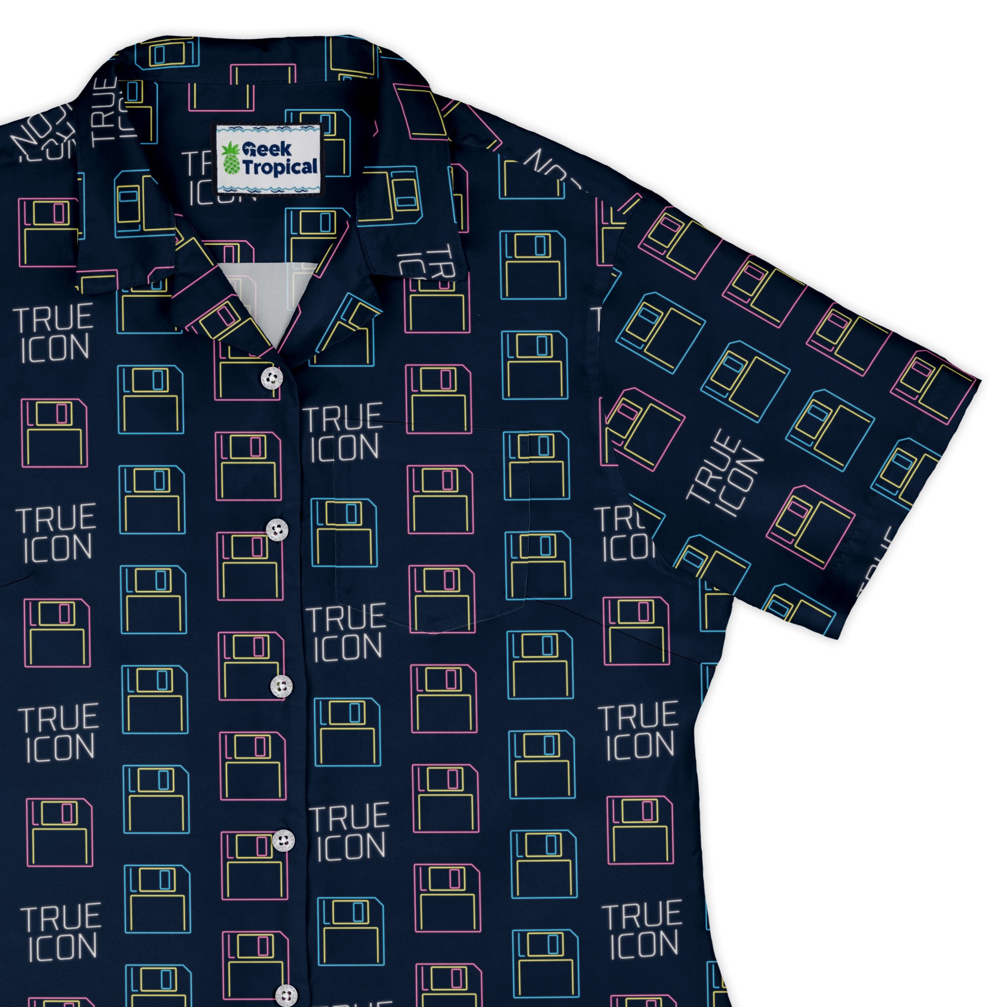 True Icon Floppy Disk Curvy Button Up Shirt Old Curvy Button Up Shirt womens top right