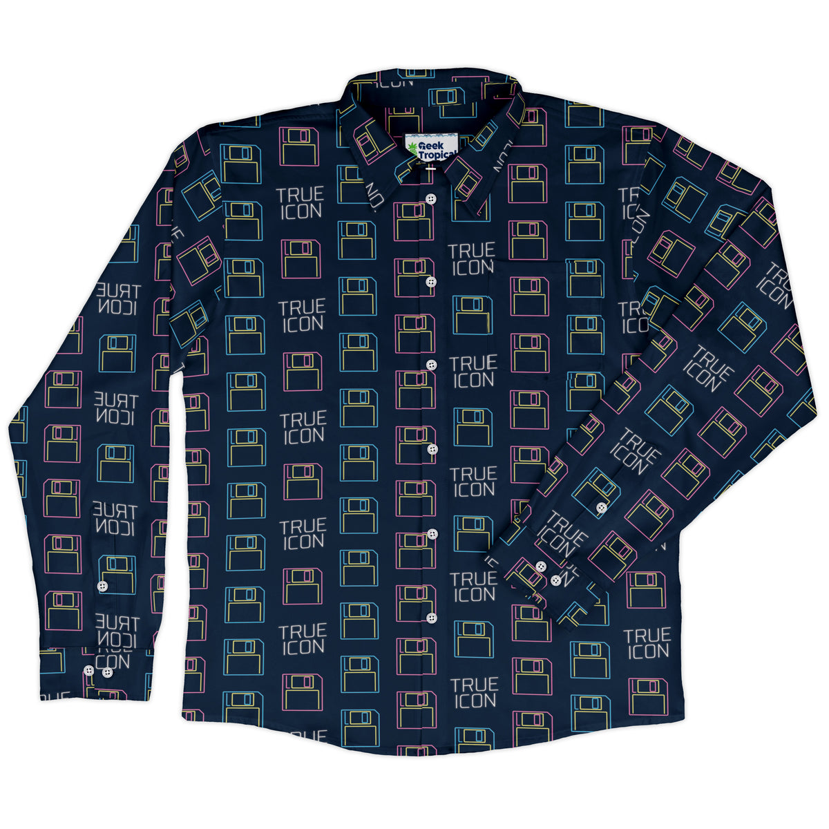 True Icon Floppy Disk Long Sleeve Button Up Shirt front