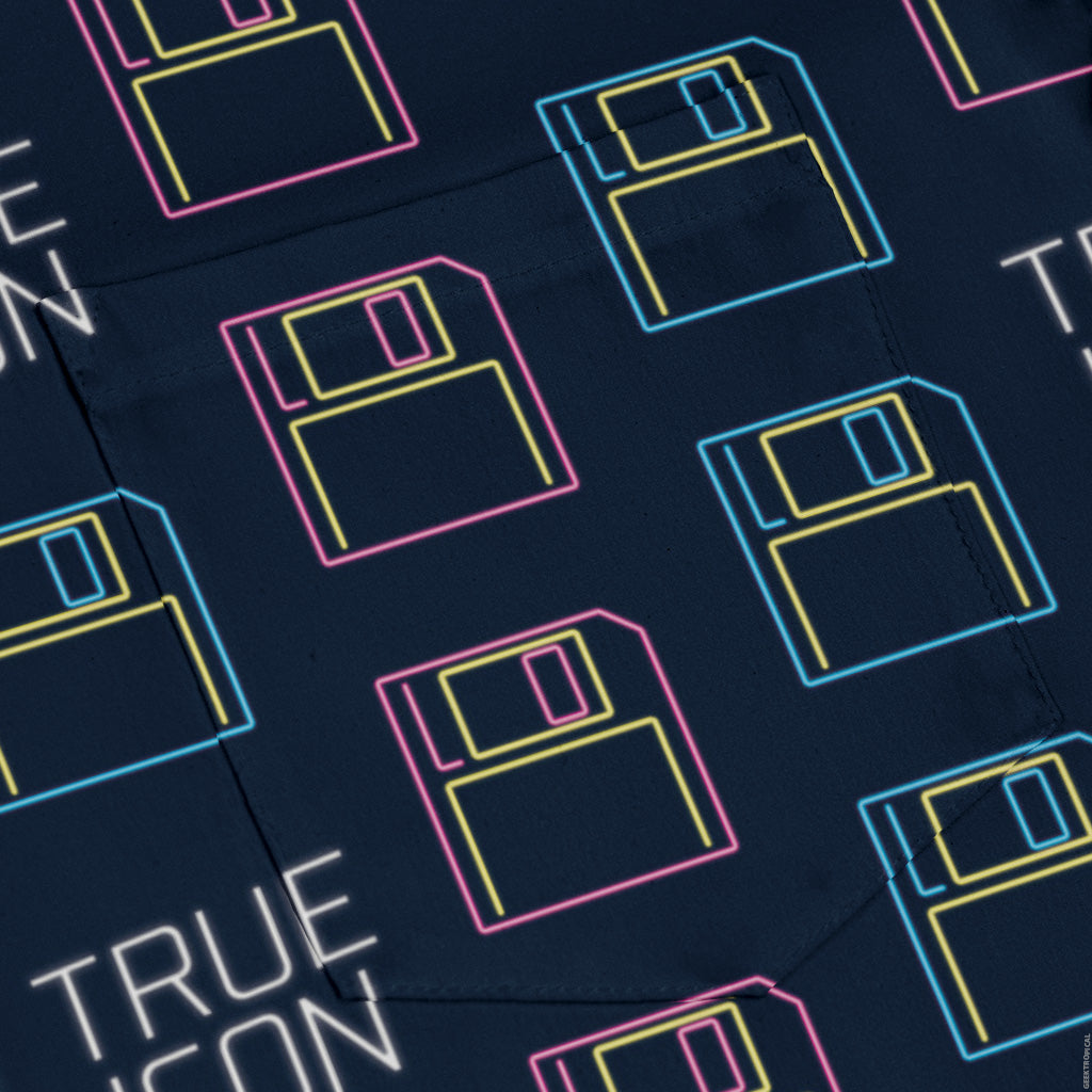 True Icon Floppy Disk Long Sleeve Button Up Shirt pocket
